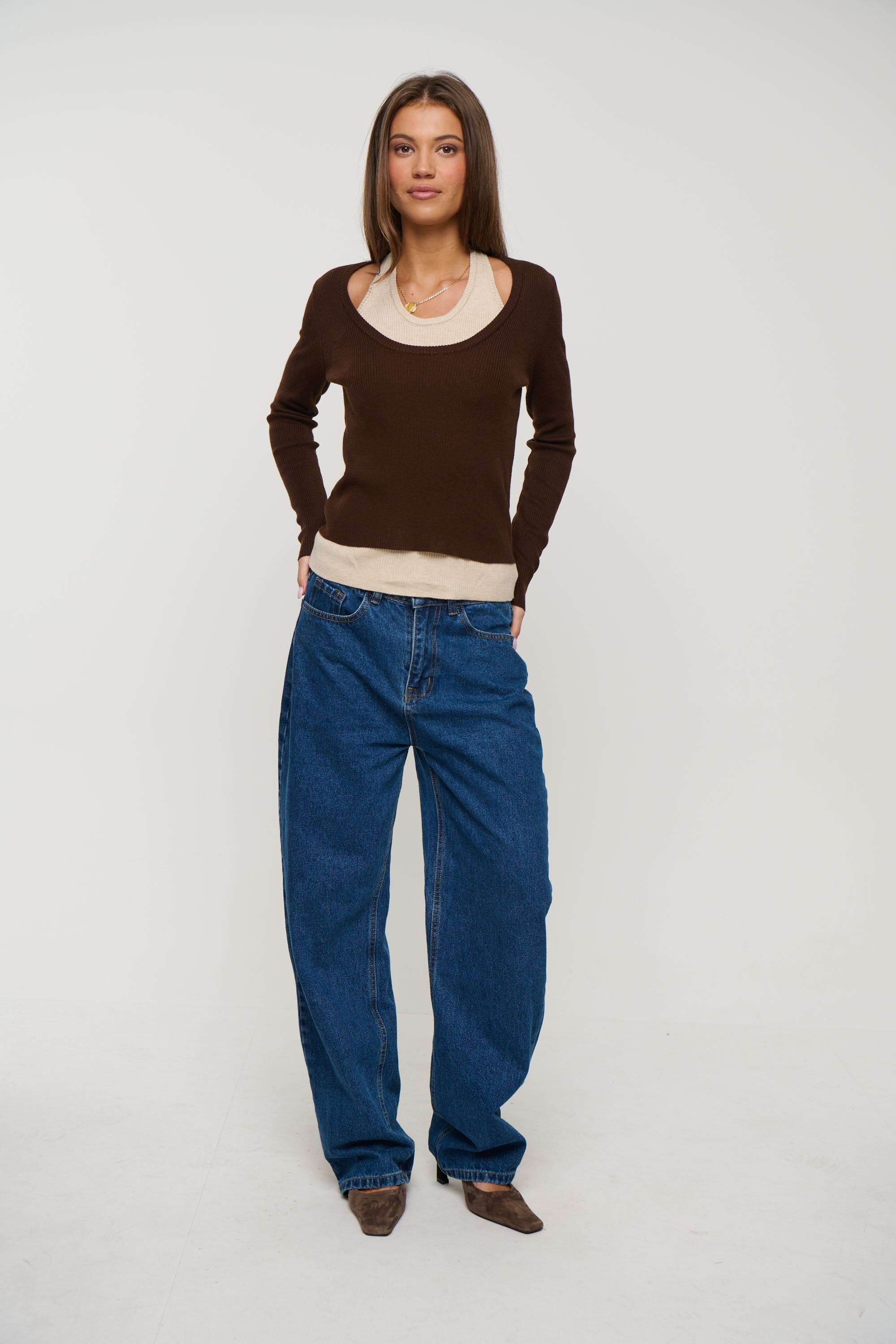 Lorena Layered Ribbed Top Chocolate