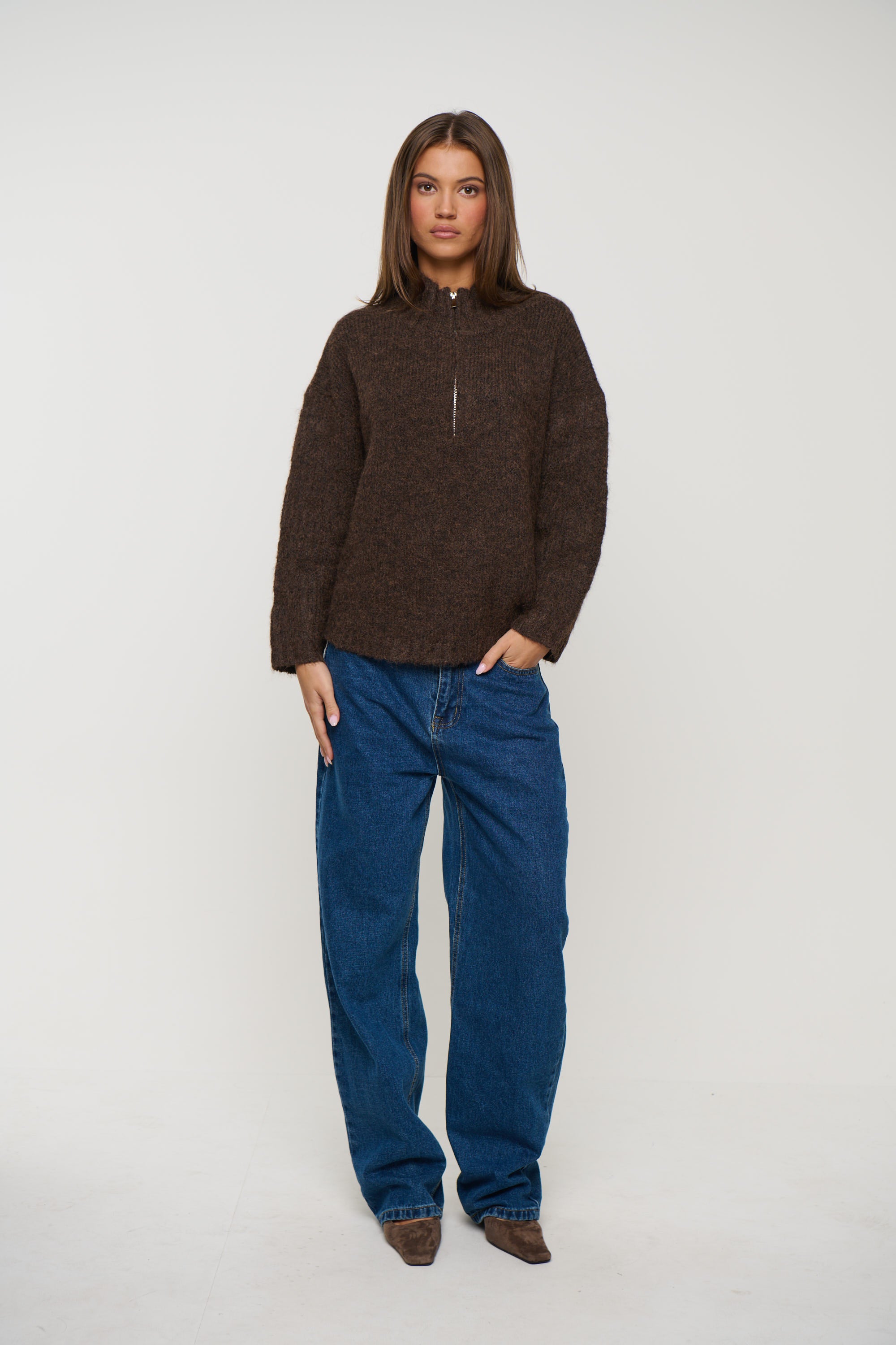 Edie Zip Up Knit Chocolate
