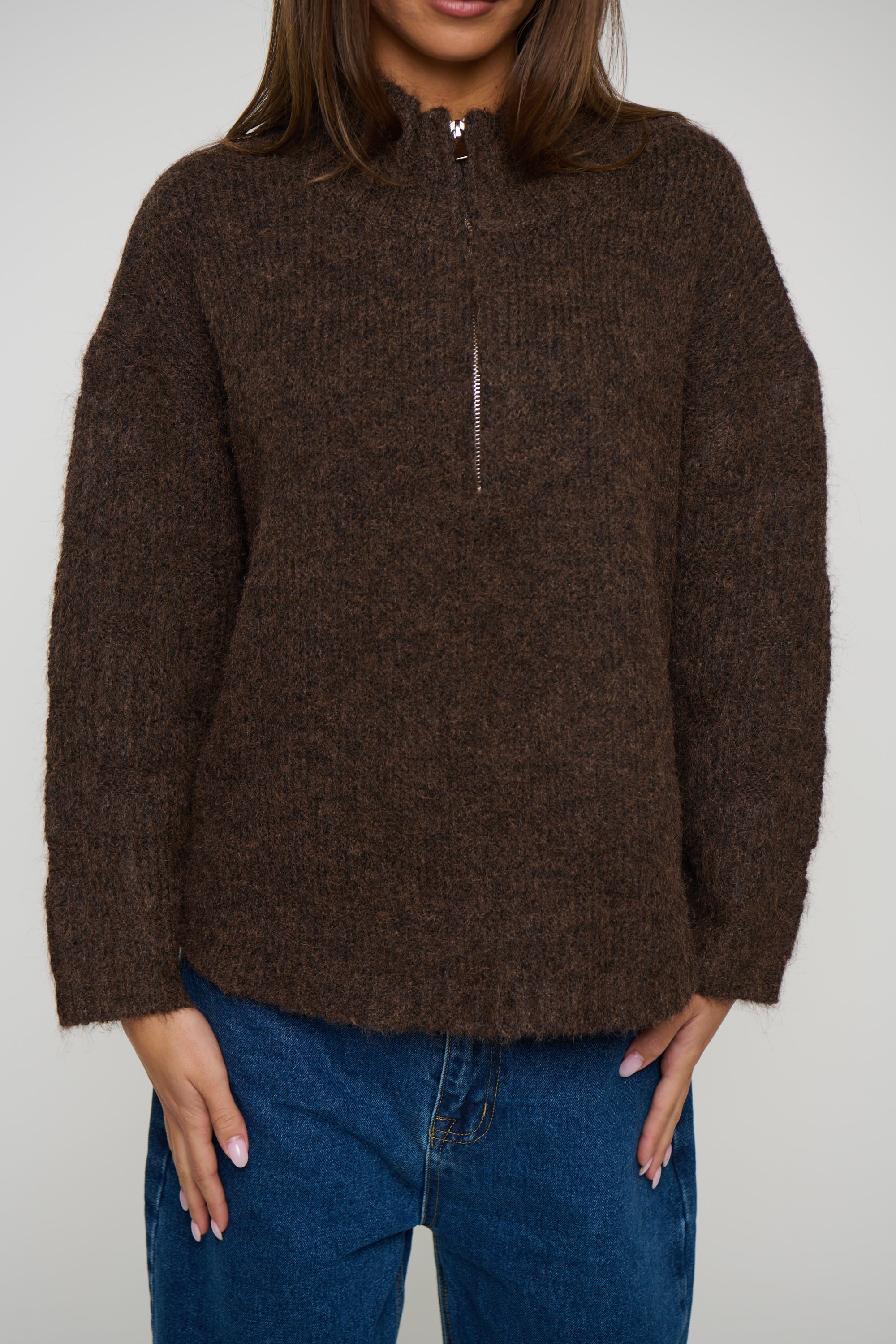Edie Zip Up Knit Chocolate