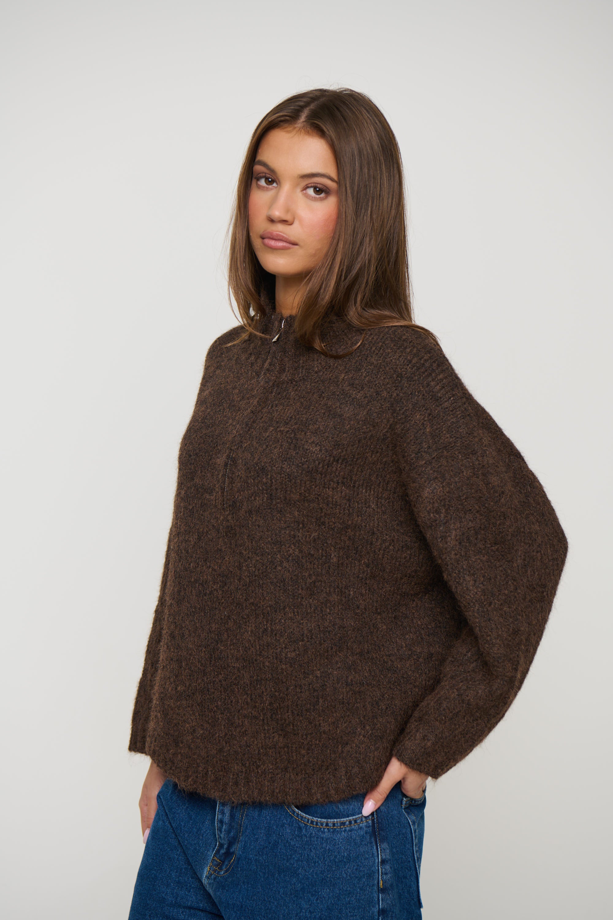 Edie Zip Up Knit Chocolate