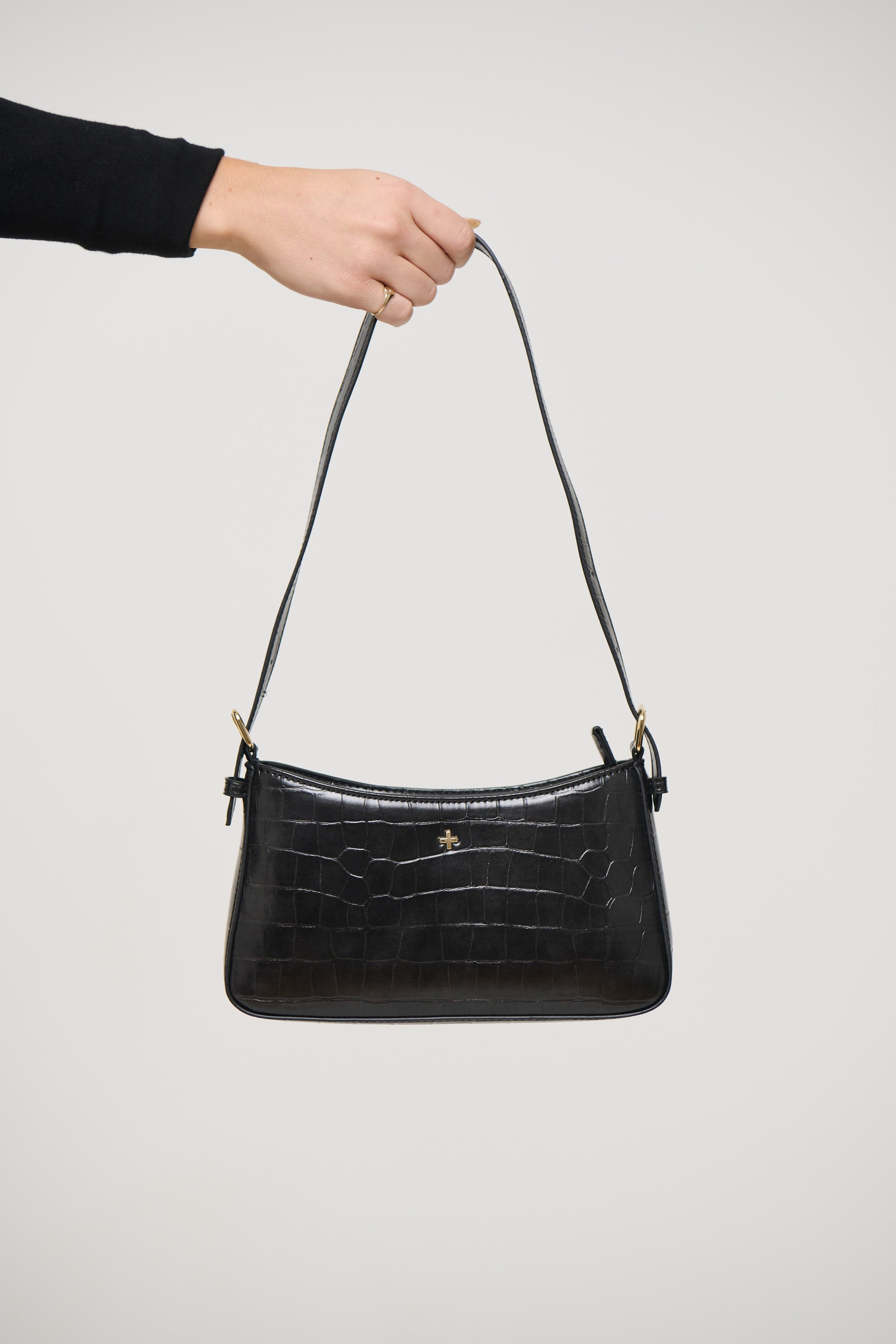 Lilu Shoulder Bag Black Croc/Gold