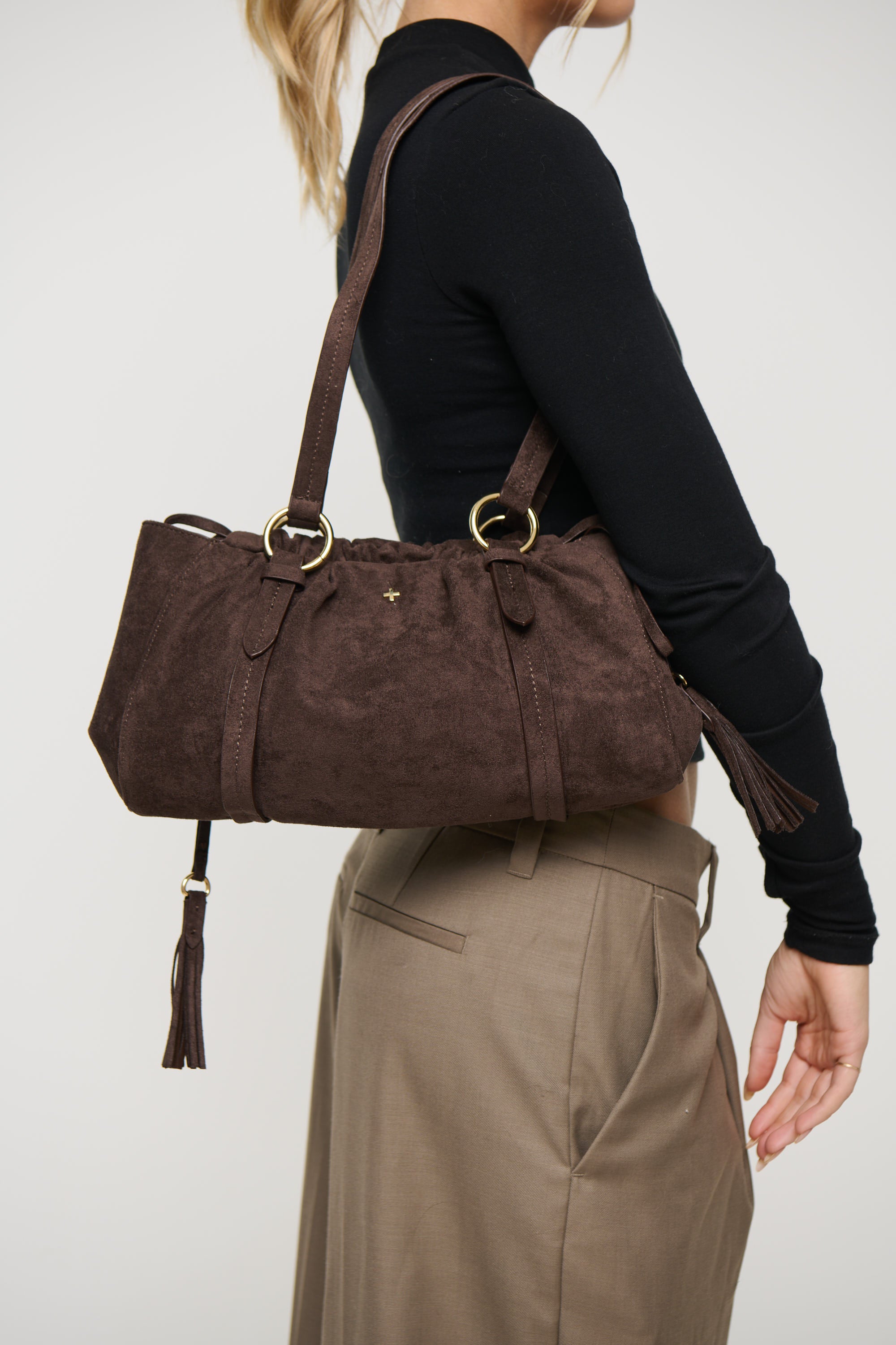 Rory Mini Tote Dark Chocolate Suede/Gold