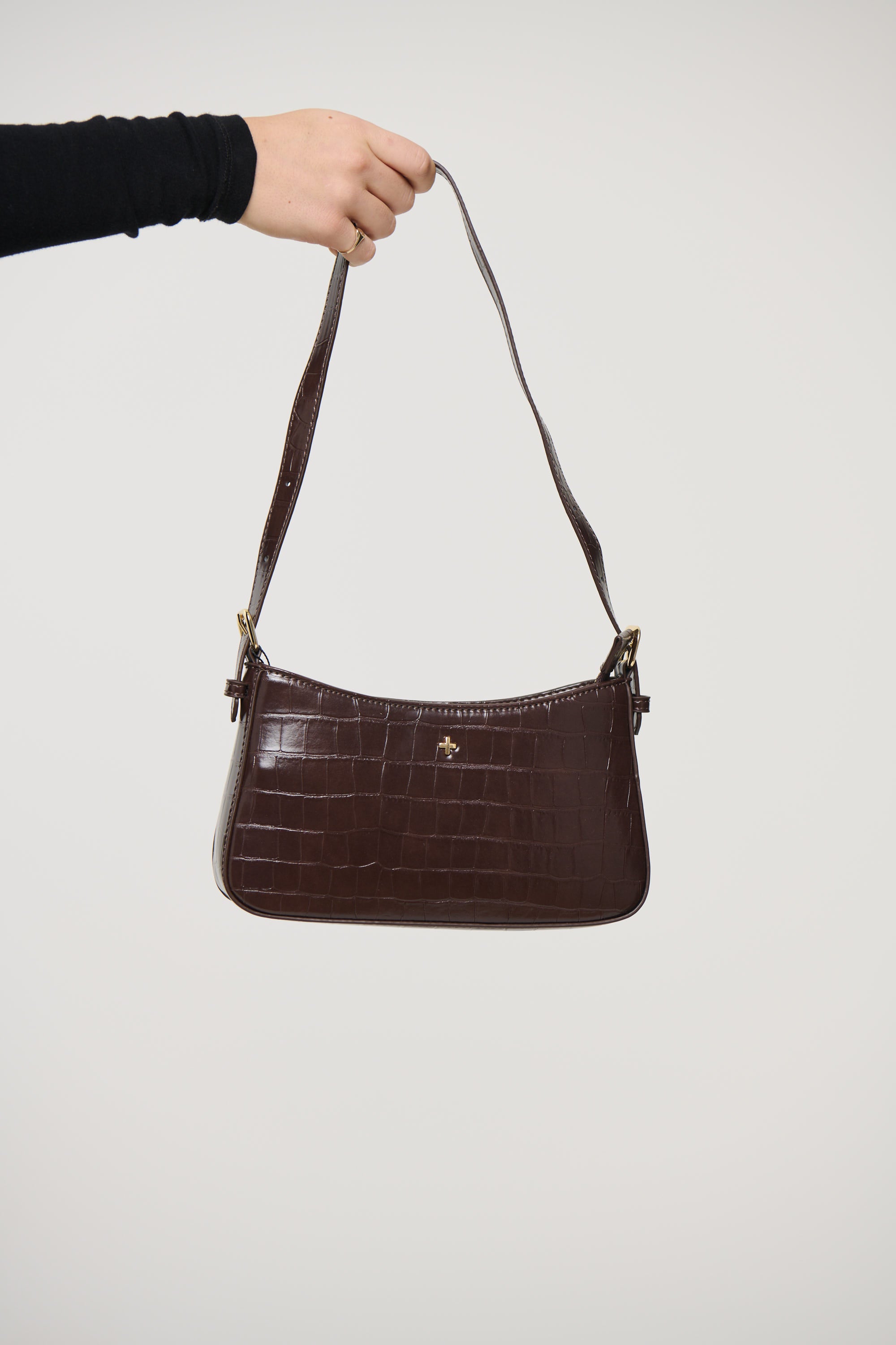 Lilu Shoulder Bag Chocolate Croc/Gold