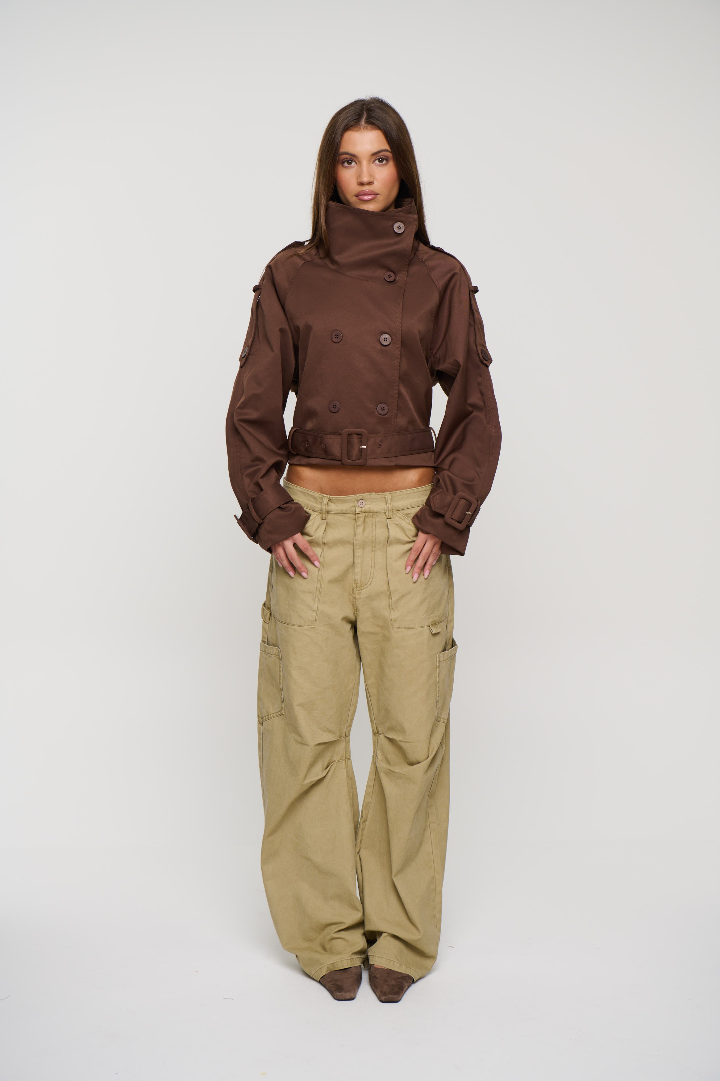 Blanc Cropped Trench Chocolate