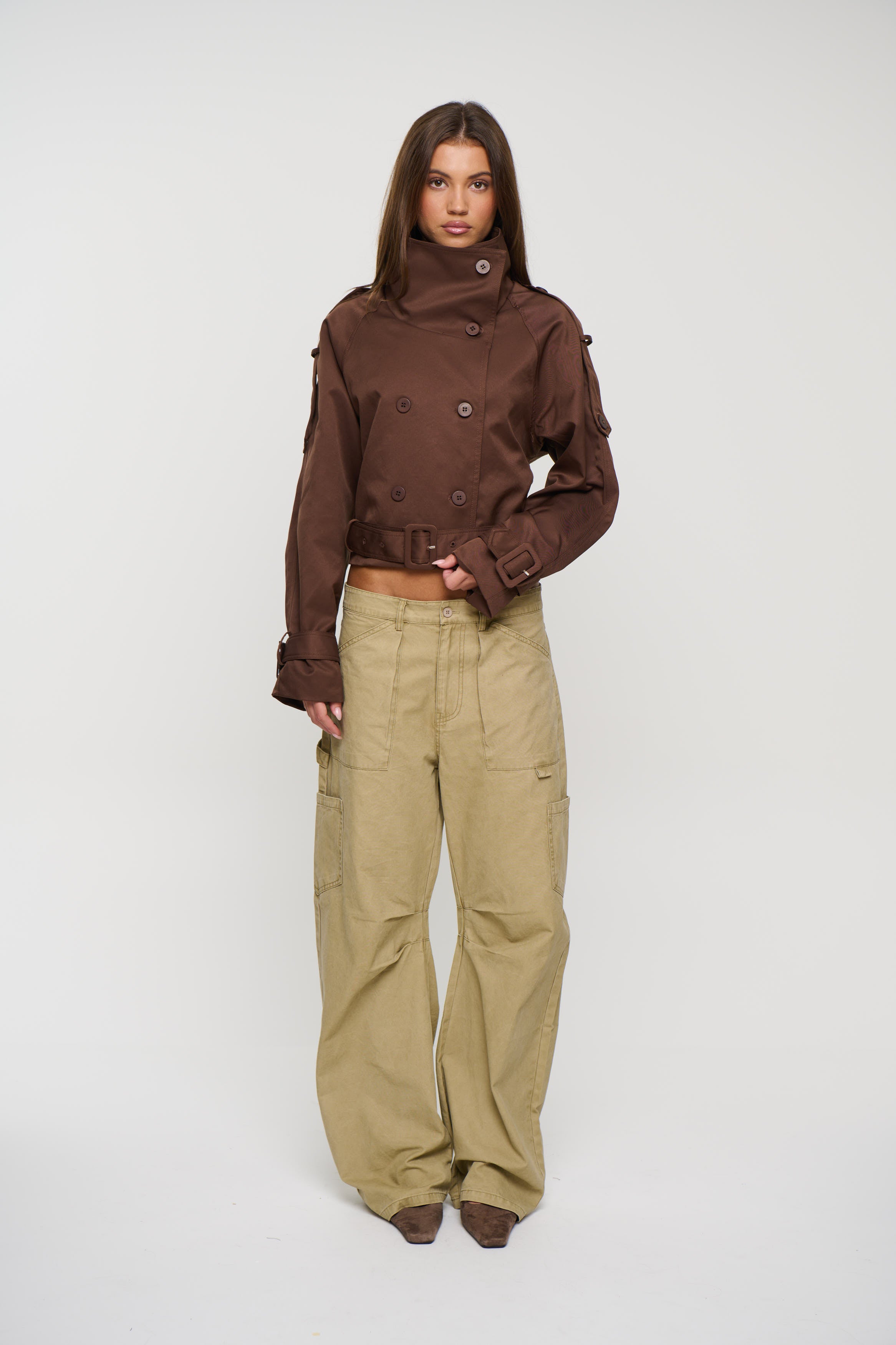 Blanc Cropped Trench Chocolate