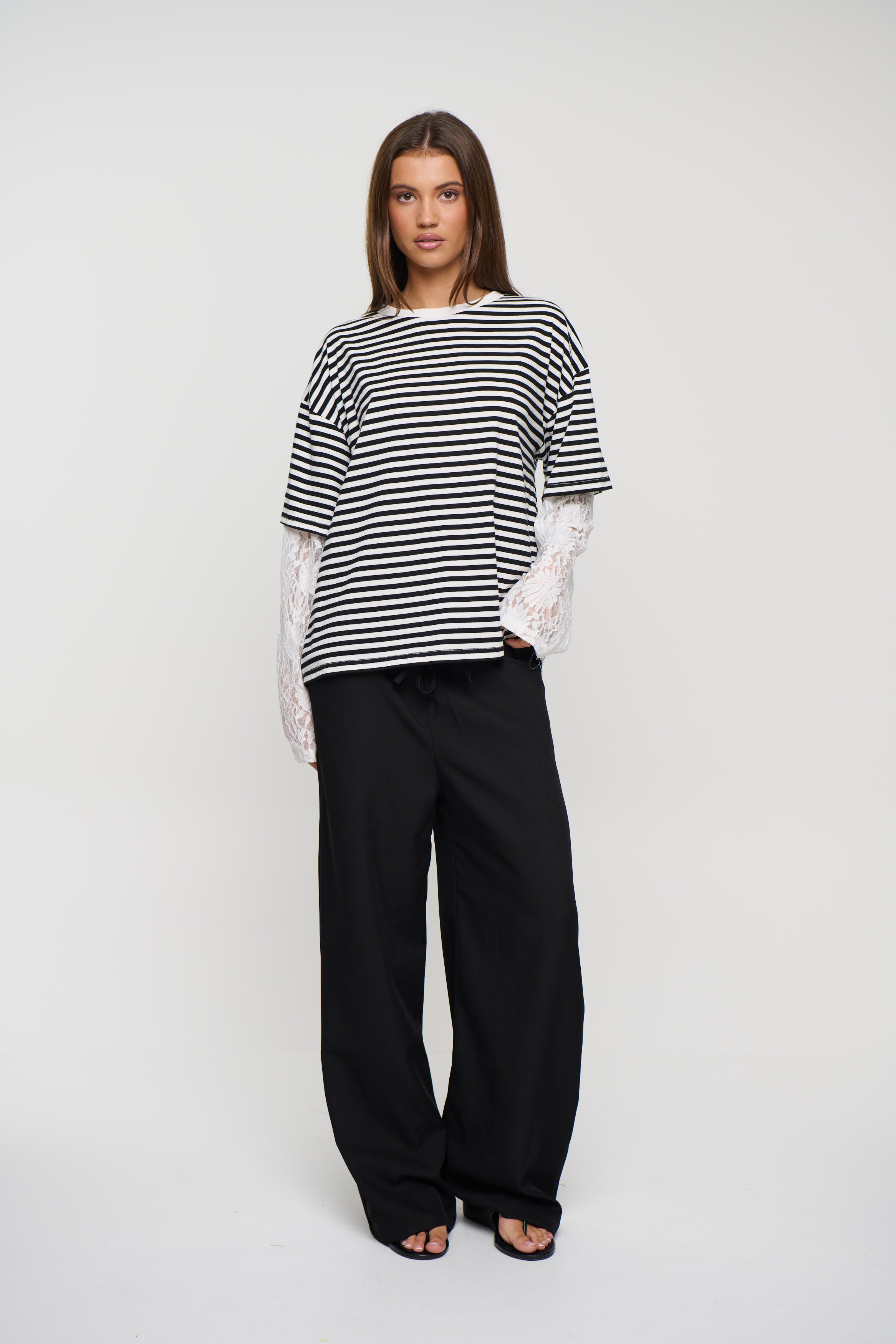 Rommy Lace Tee Black/White Stripe