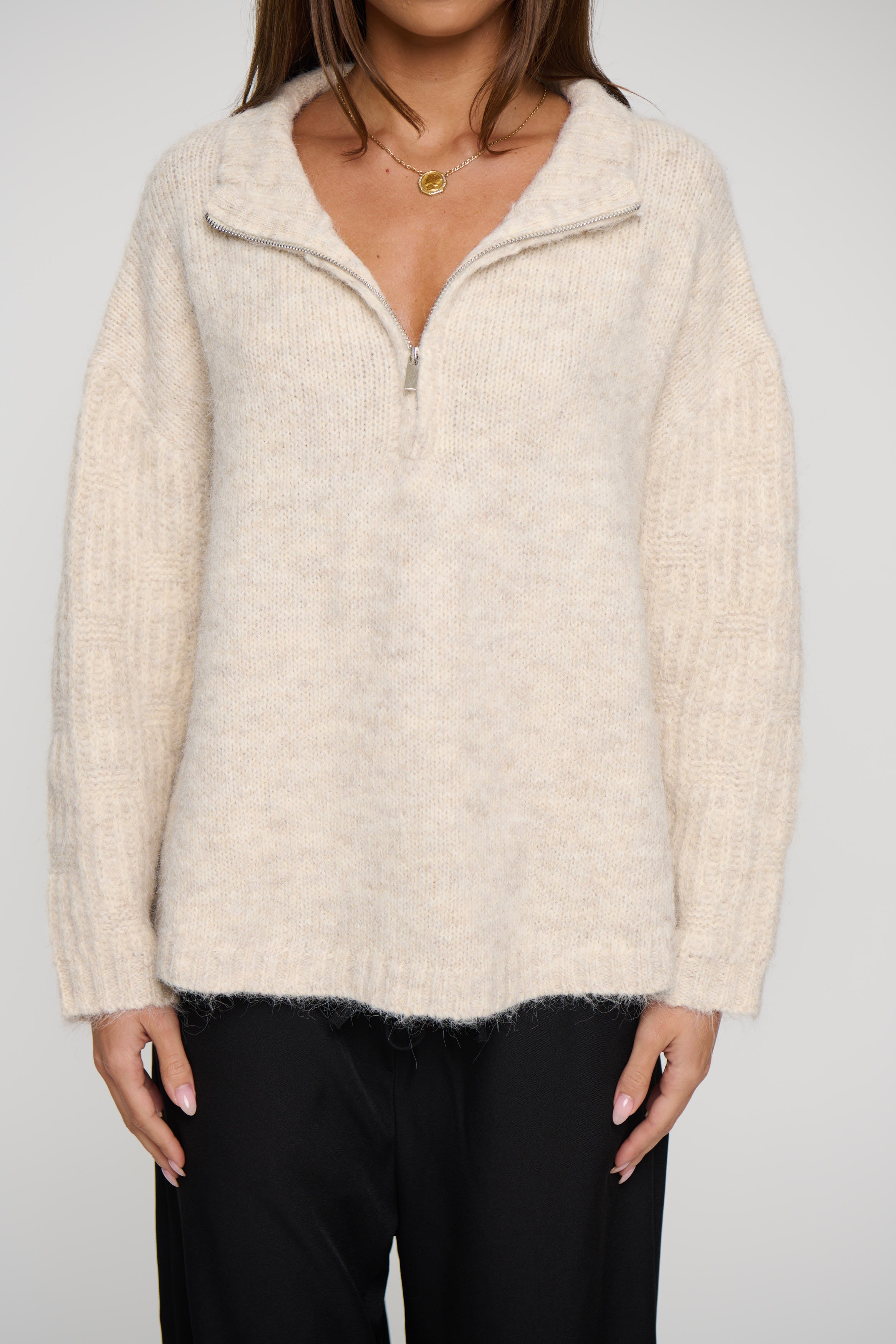 Edie Zip Up Knit Oat