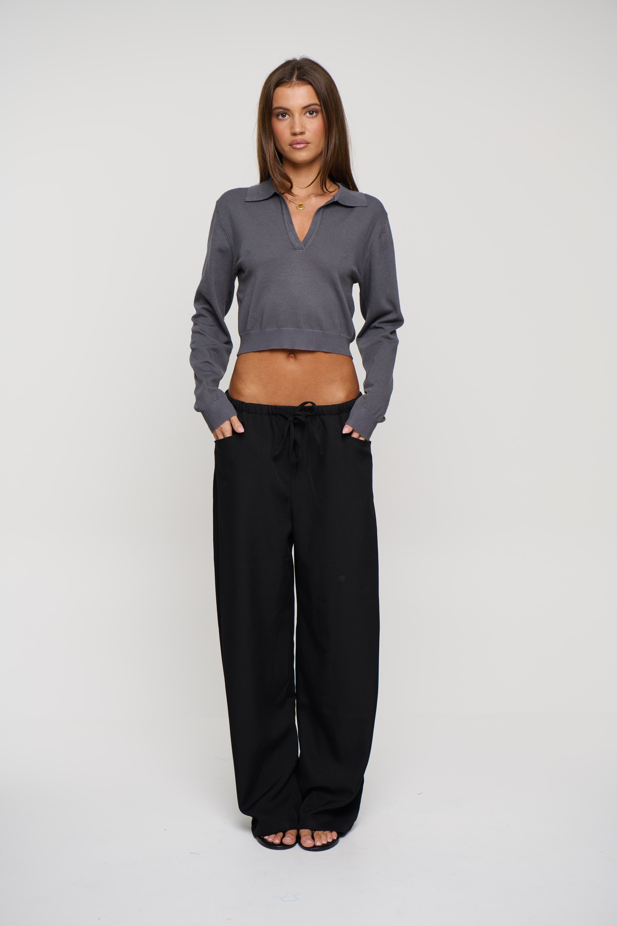 Aimee Long Sleeve Polo Dark Grey