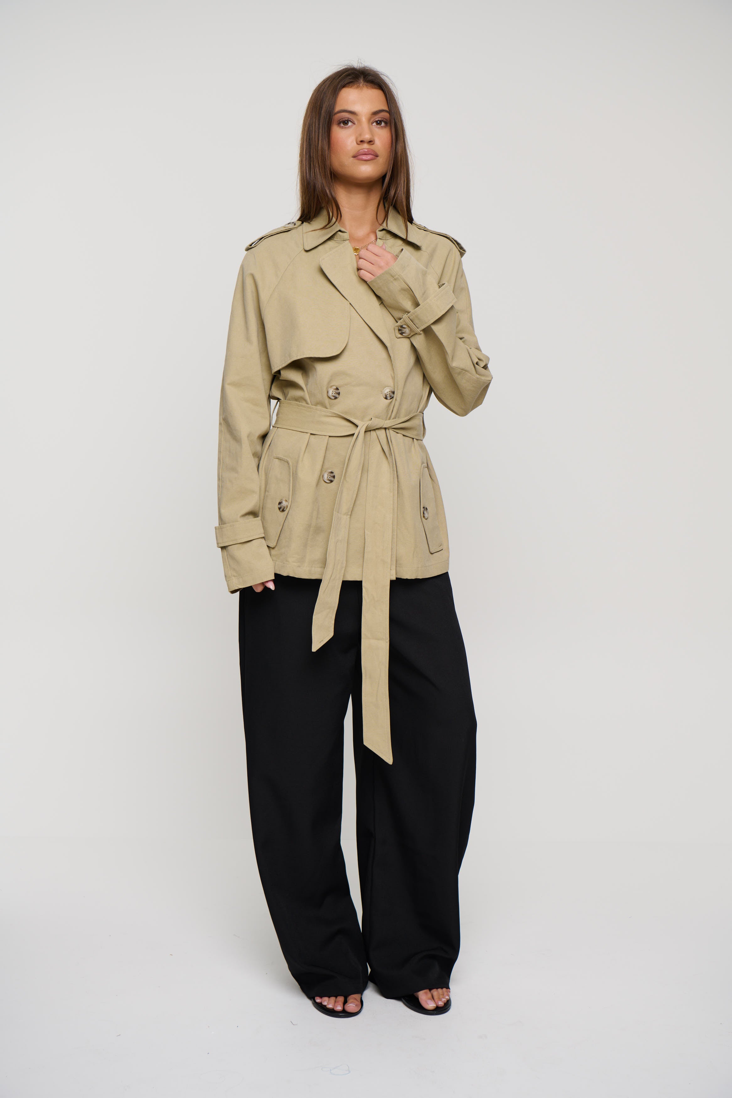 Cropped Trencherous Coat Tan
