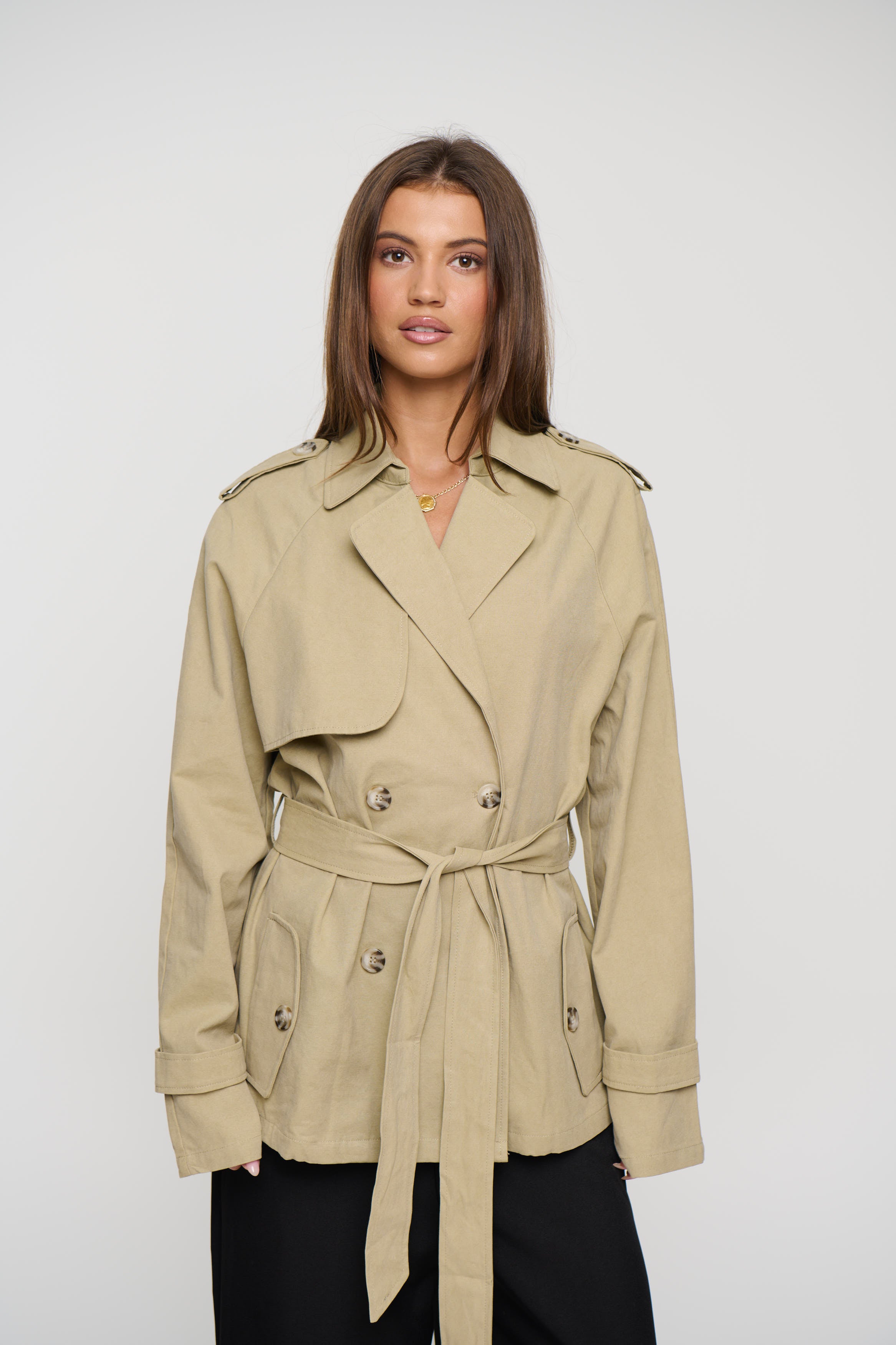 Cropped Trencherous Coat Tan