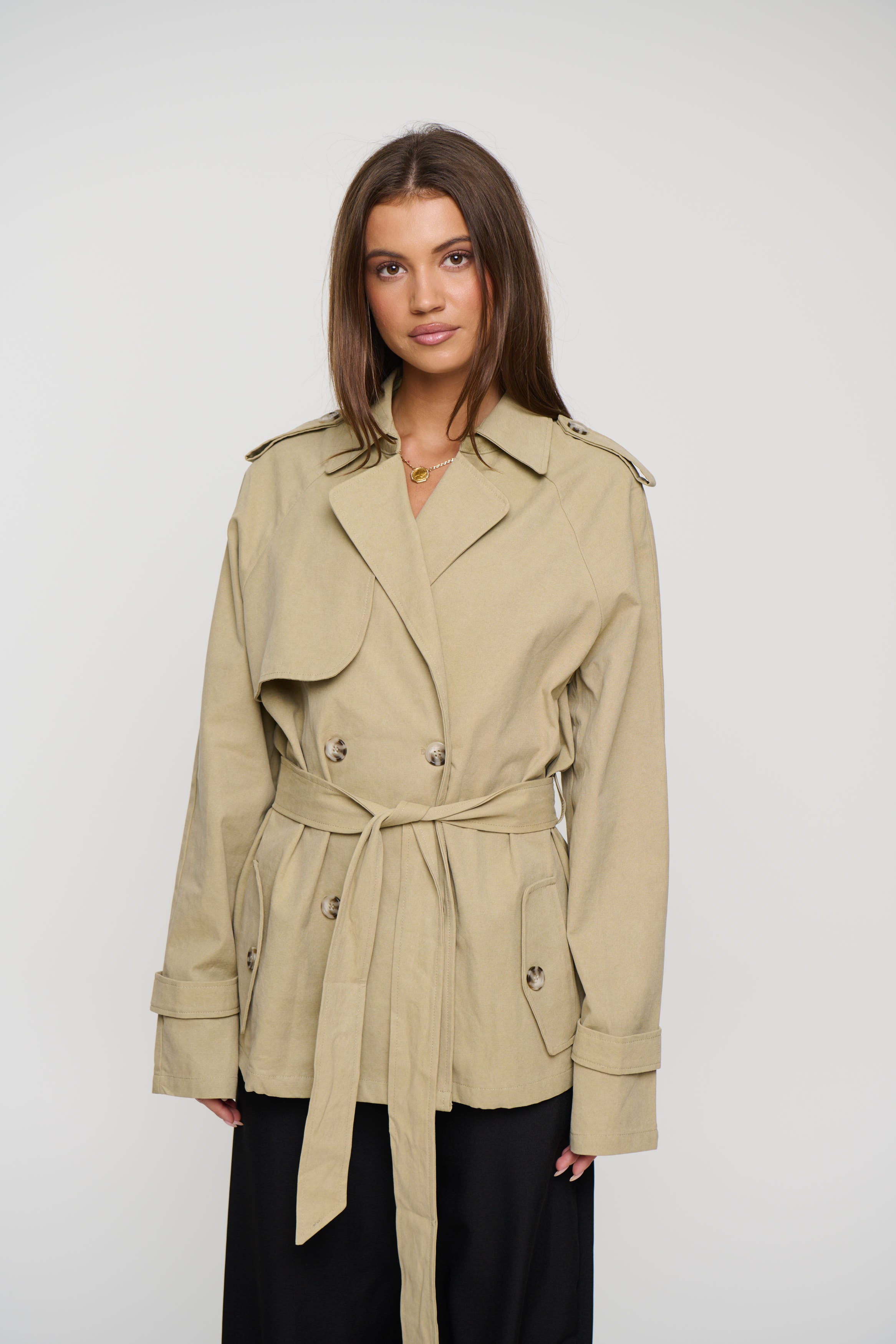 Cropped Trencherous Coat Tan