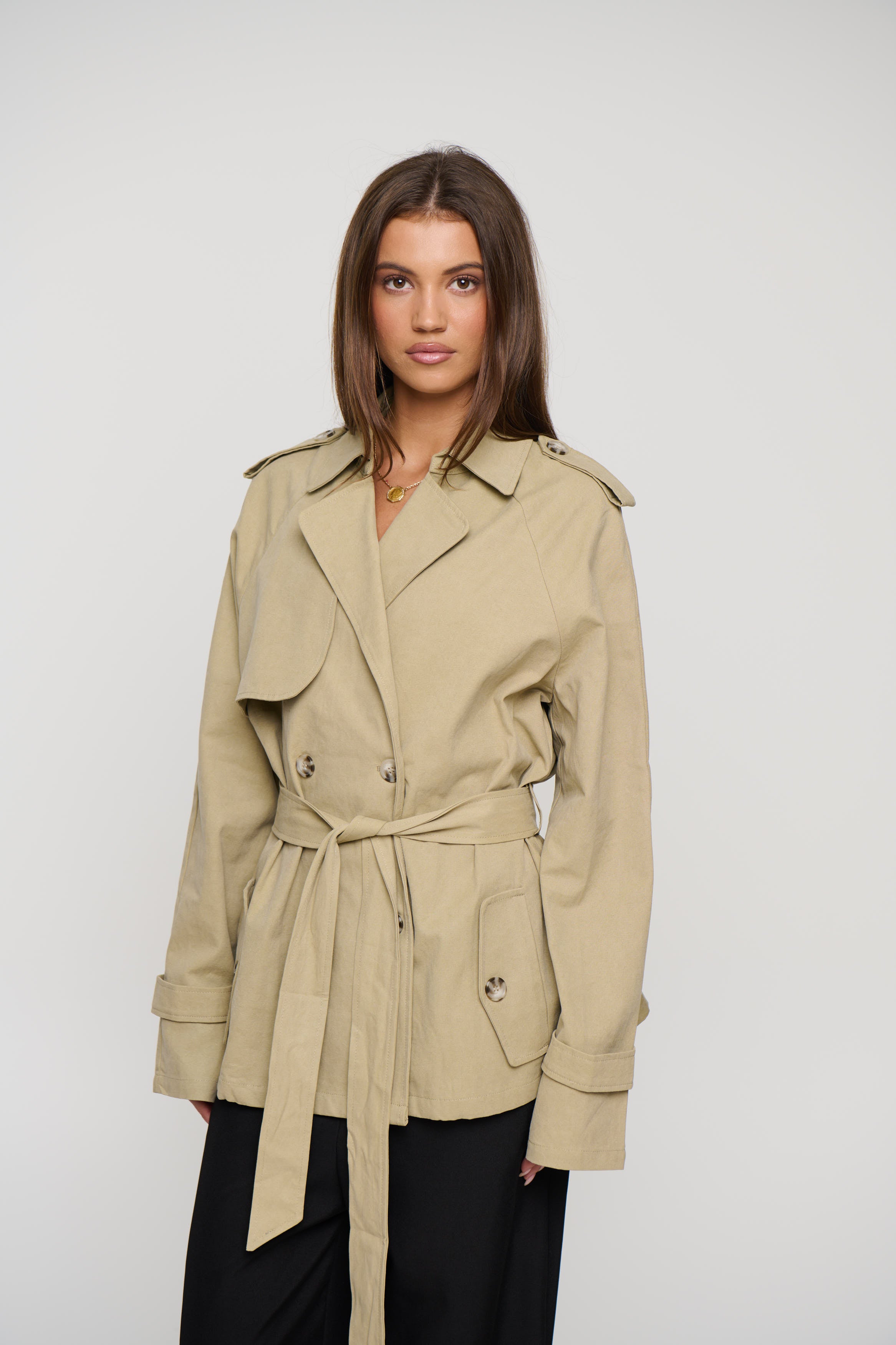 Cropped Trencherous Coat Tan