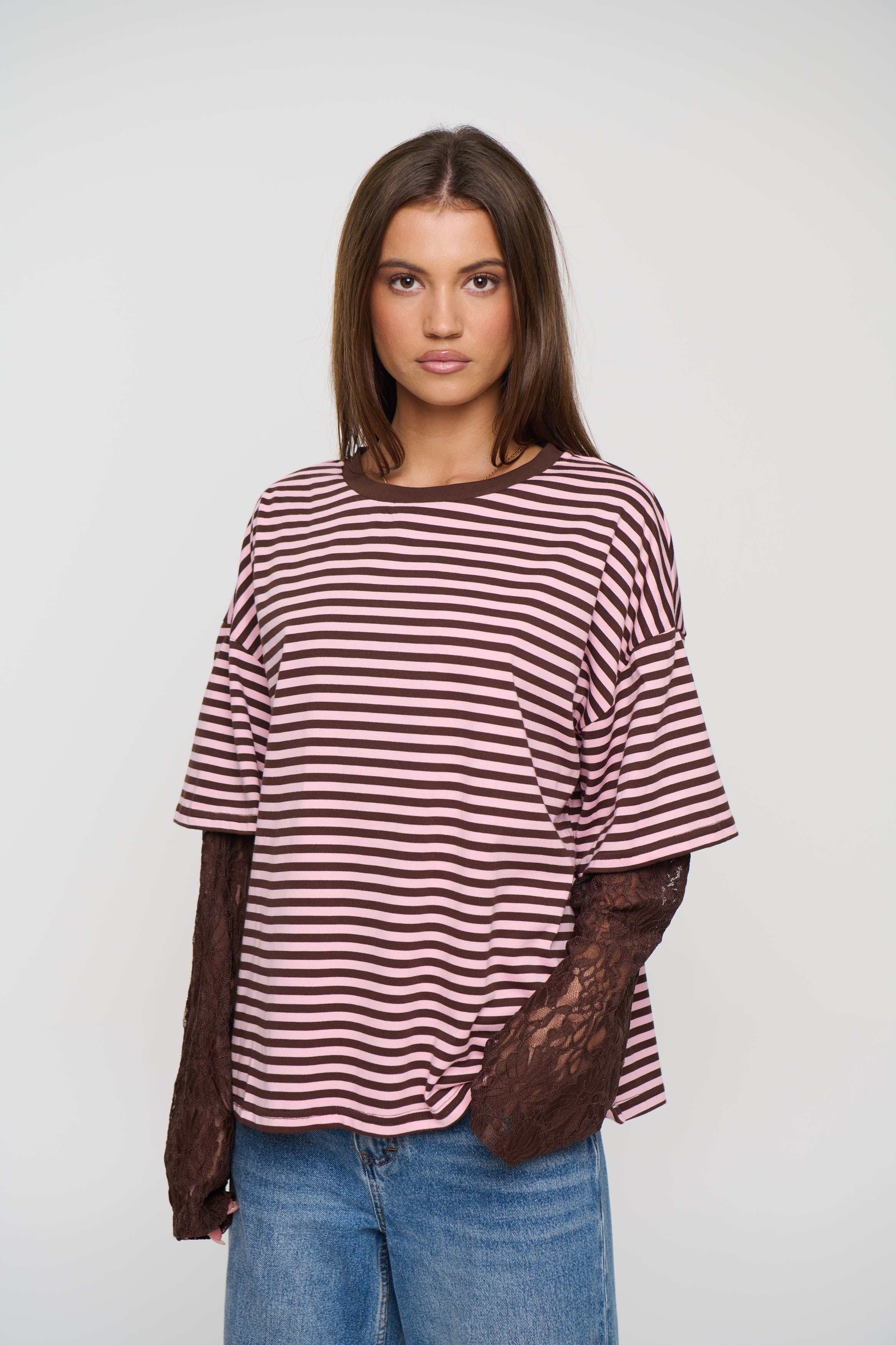 Rommy Lace Tee Blush Stripe