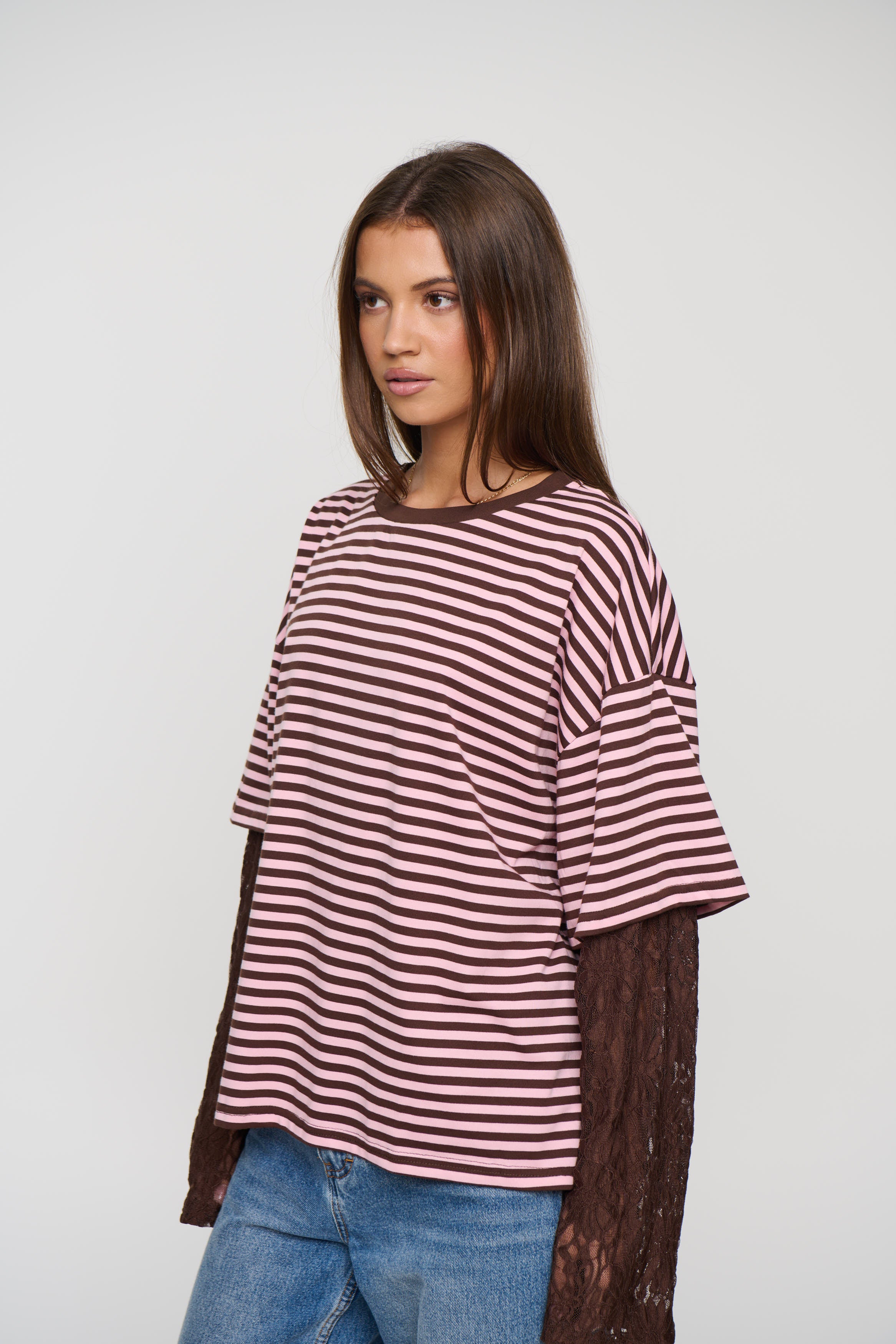 Rommy Lace Tee Blush Stripe