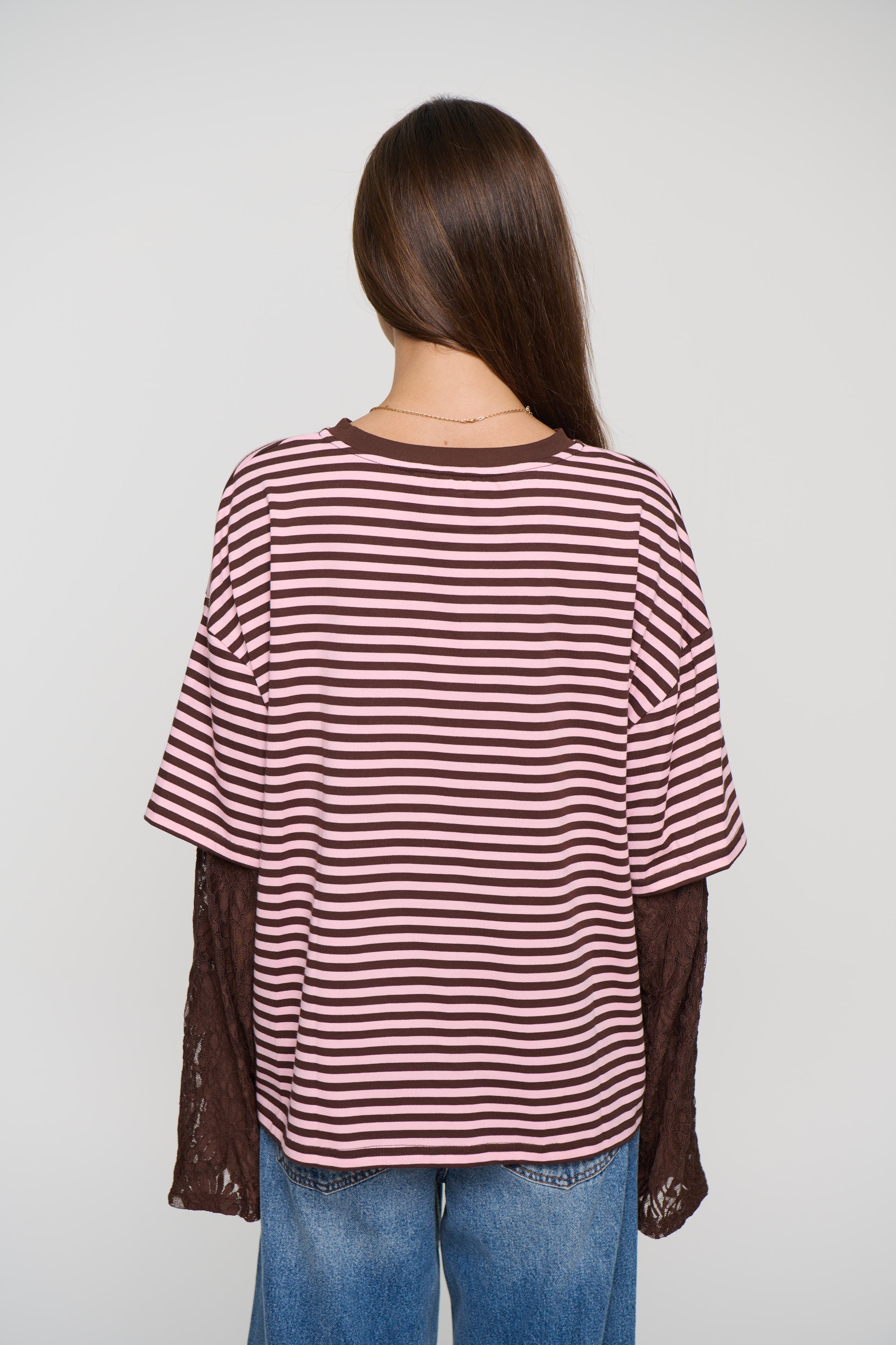 Rommy Lace Tee Blush Stripe
