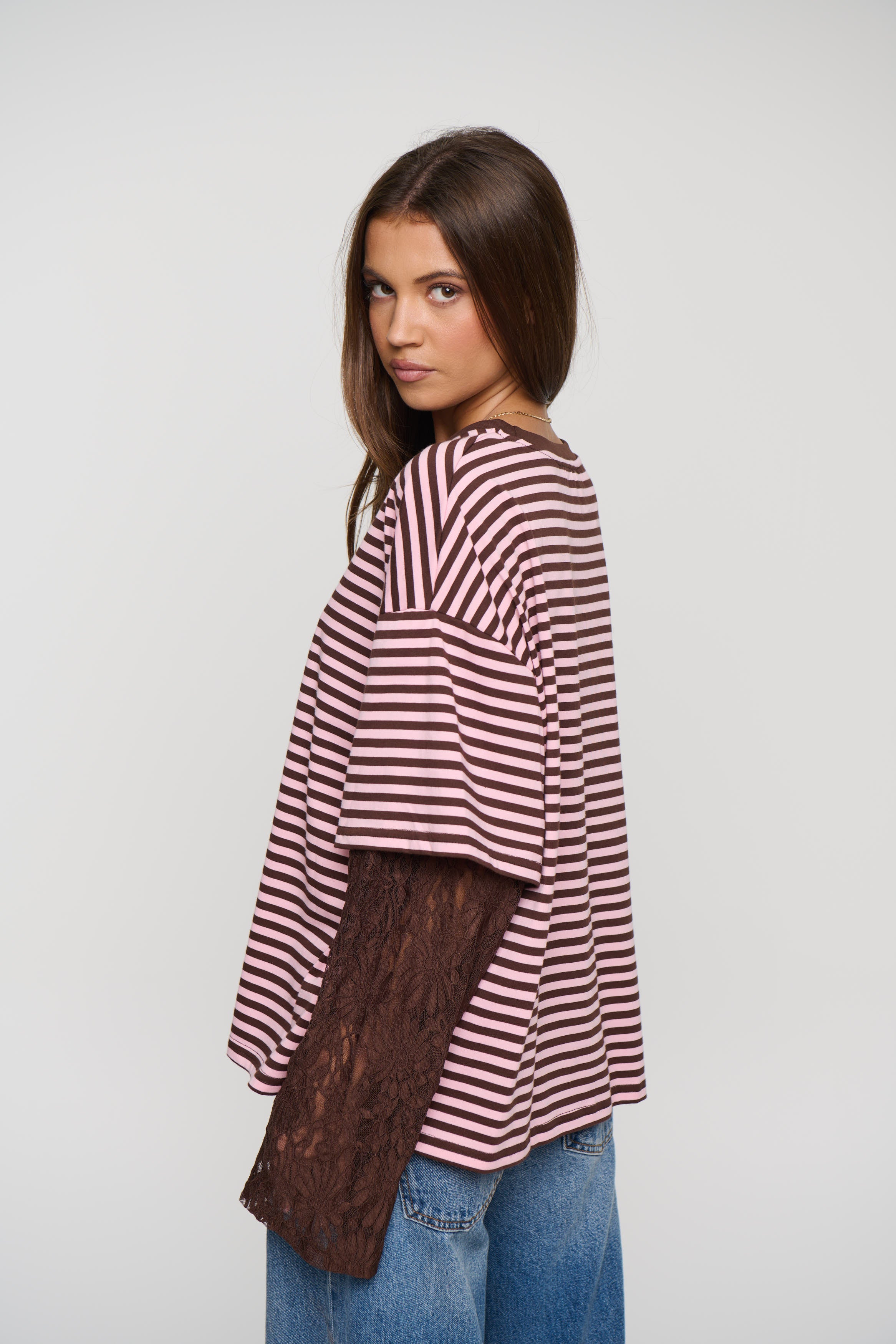 Rommy Lace Tee Blush Stripe