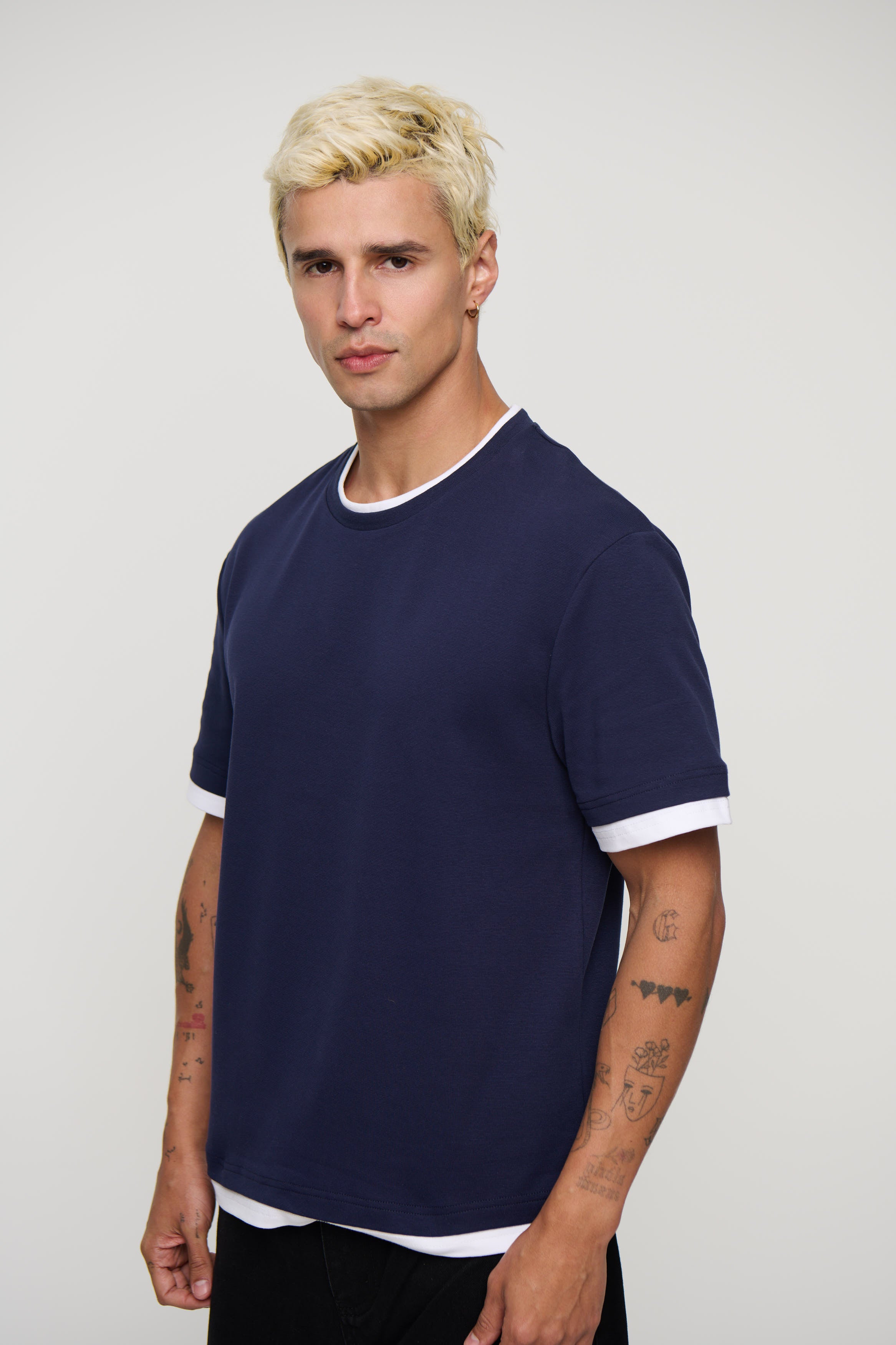 Double Trim Cotton Tee Navy