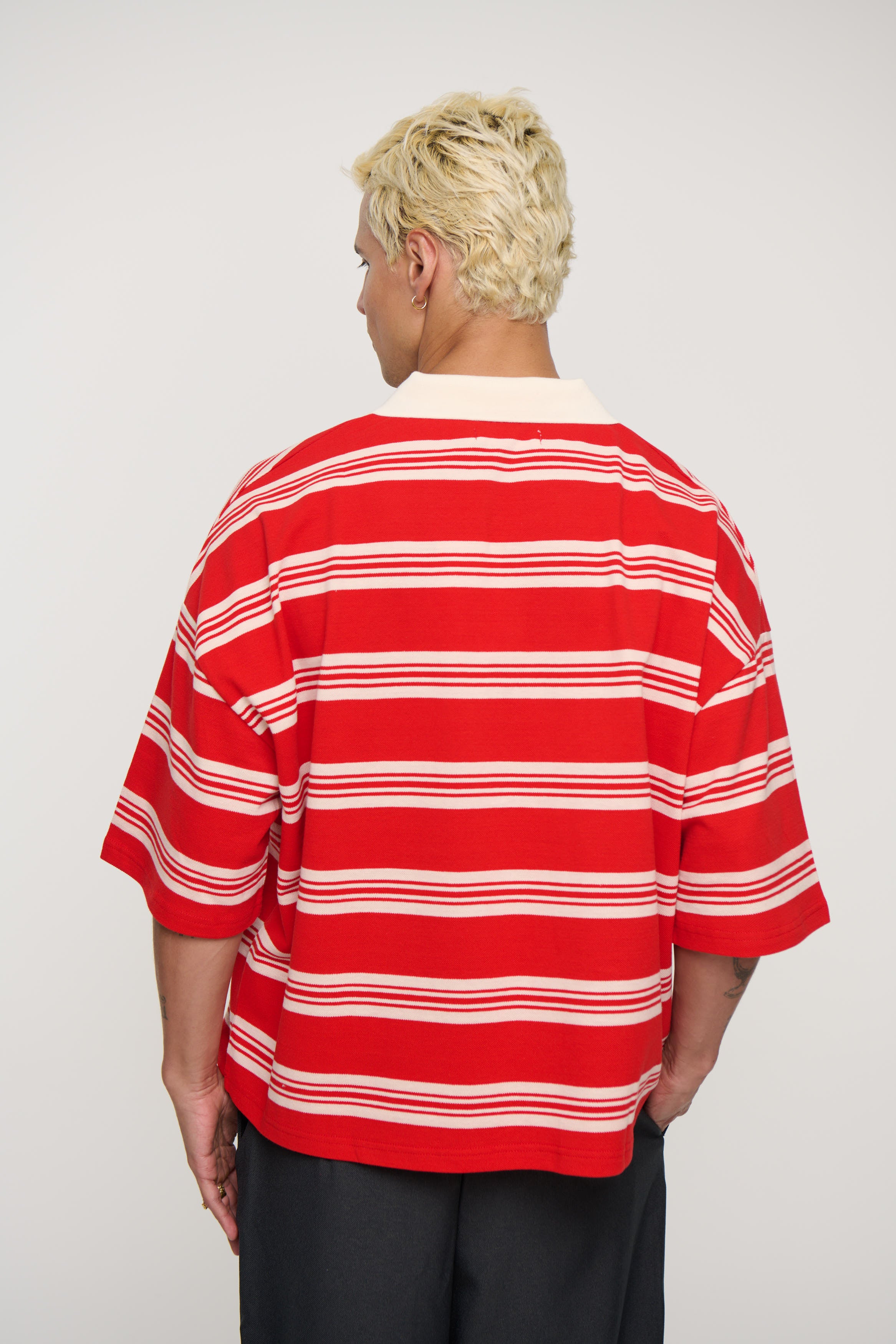 Jersey Crop Polo Red Stripe