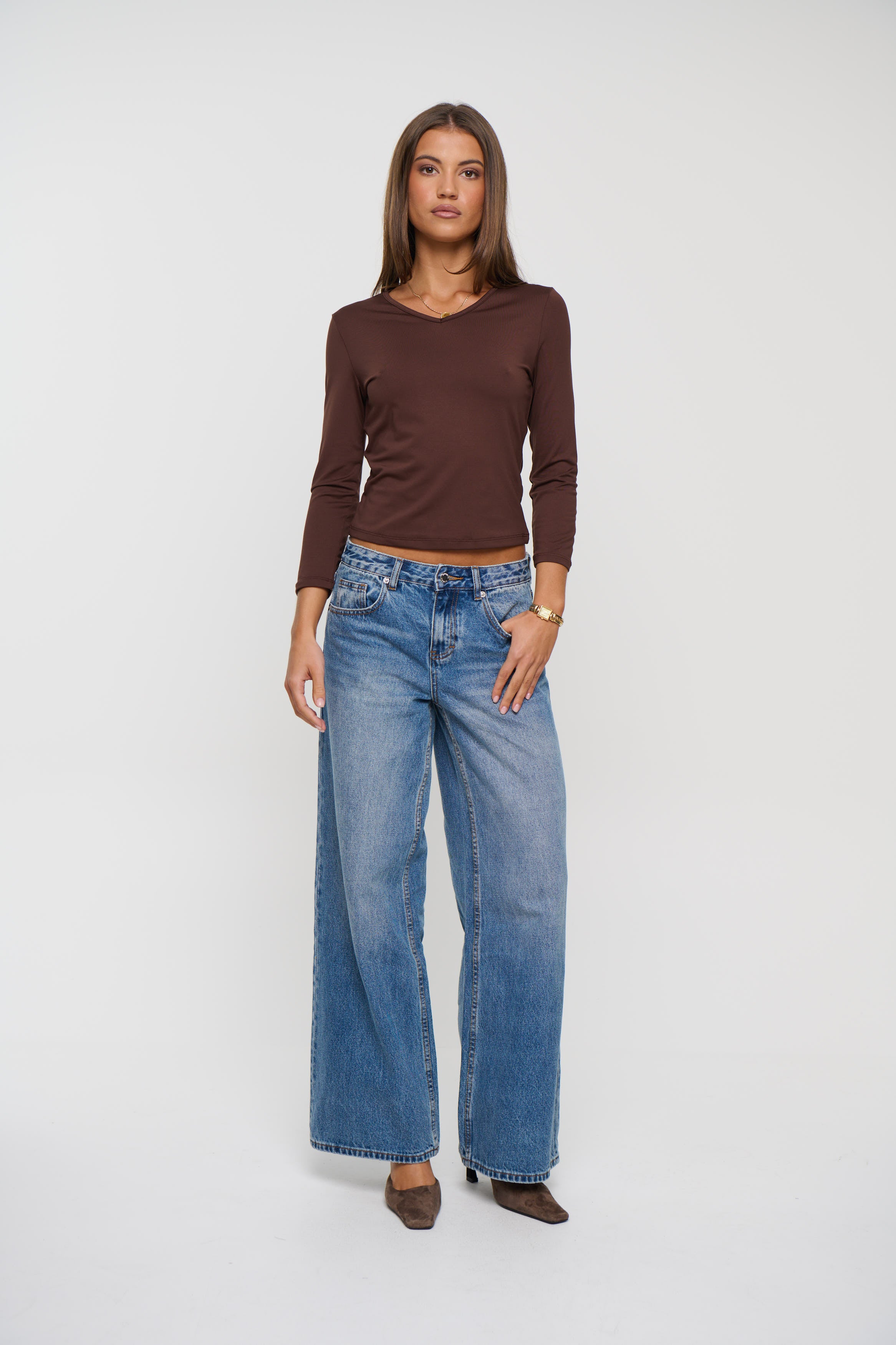Viktoria 3/4 Sleeve Top Chocolate