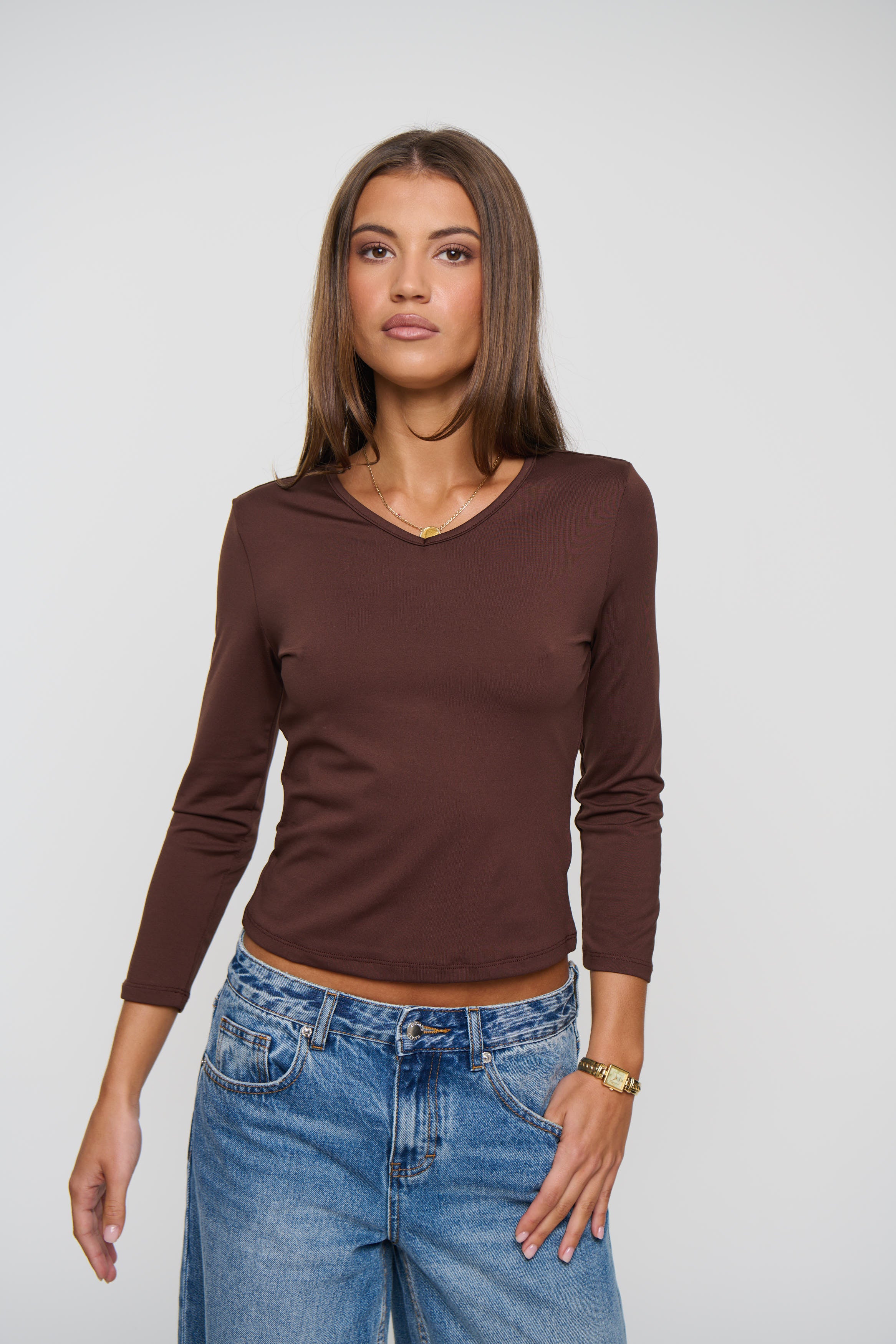Viktoria 3/4 Sleeve Top Chocolate