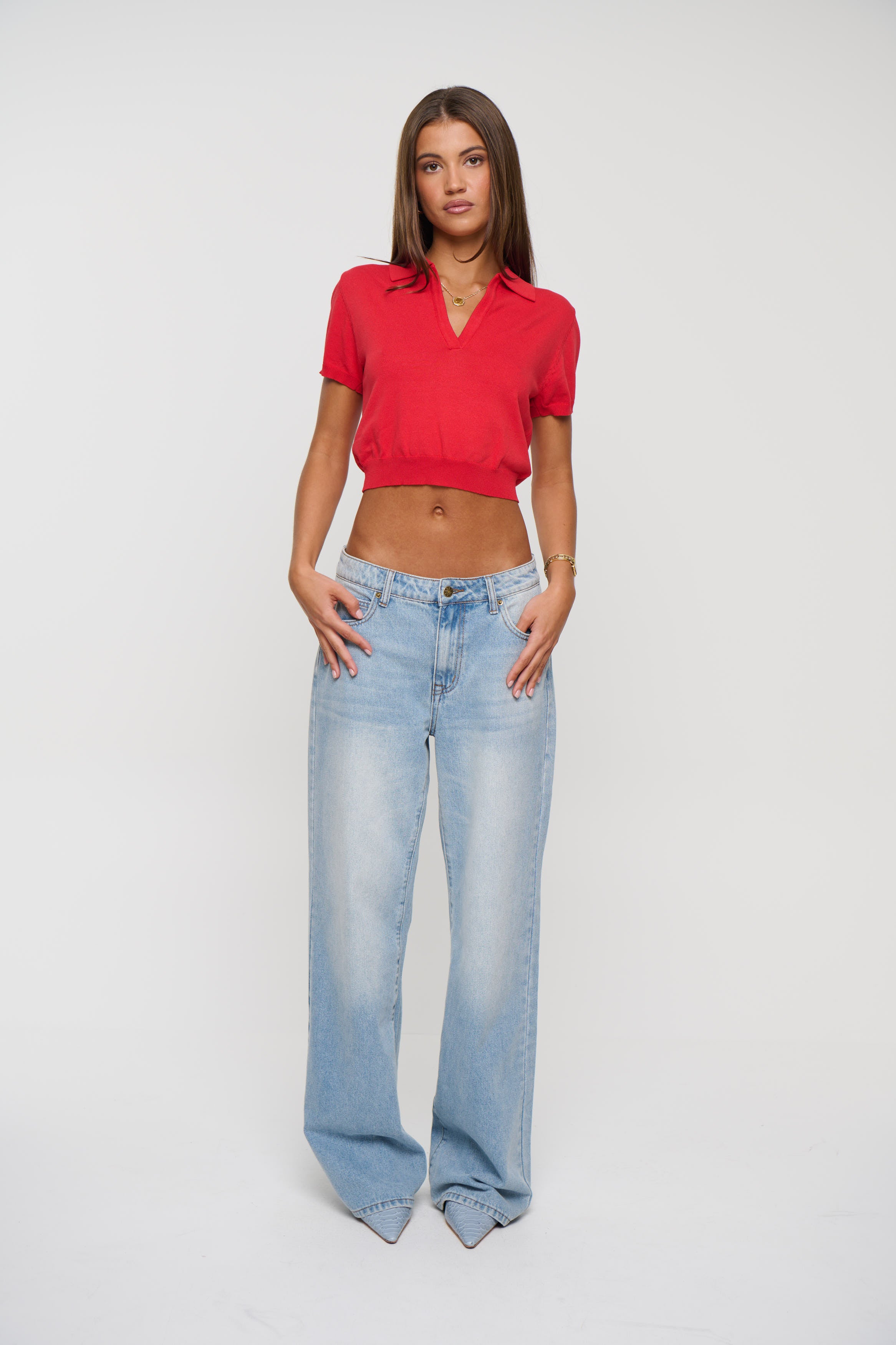 Lena Cropped Polo Cherry