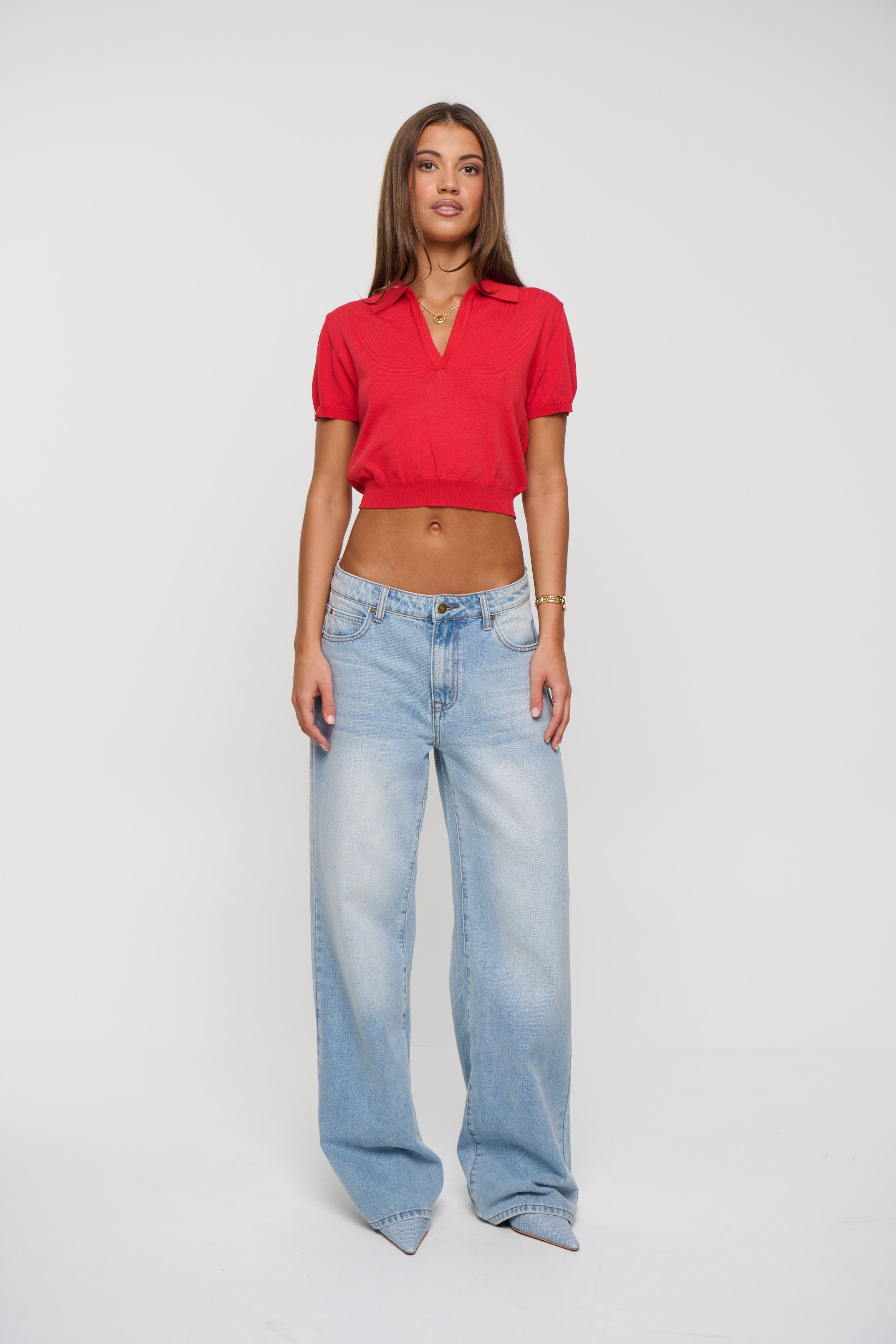 Lena Cropped Polo Cherry