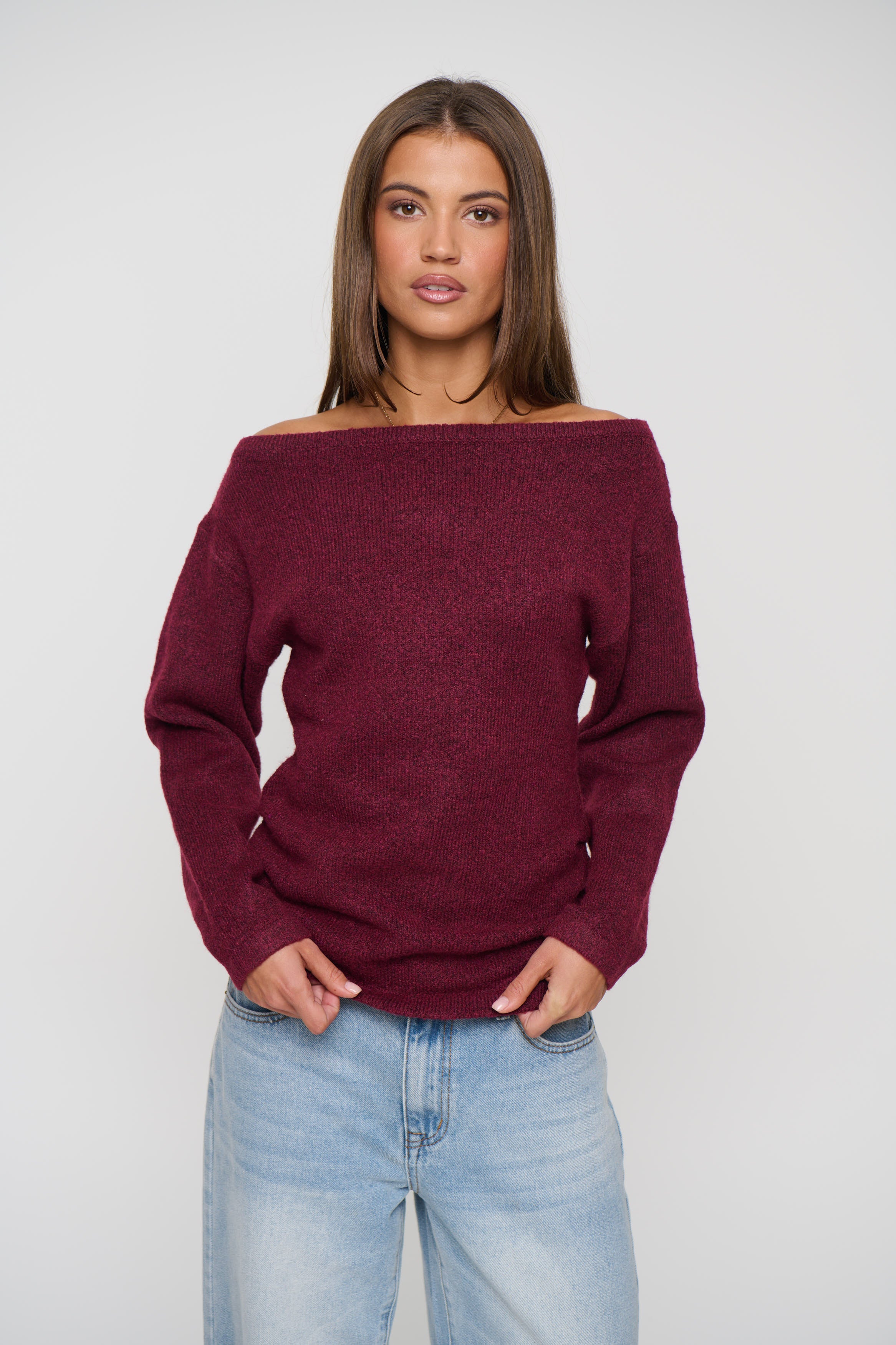 Harlow Off The Shoulder Knit Wine