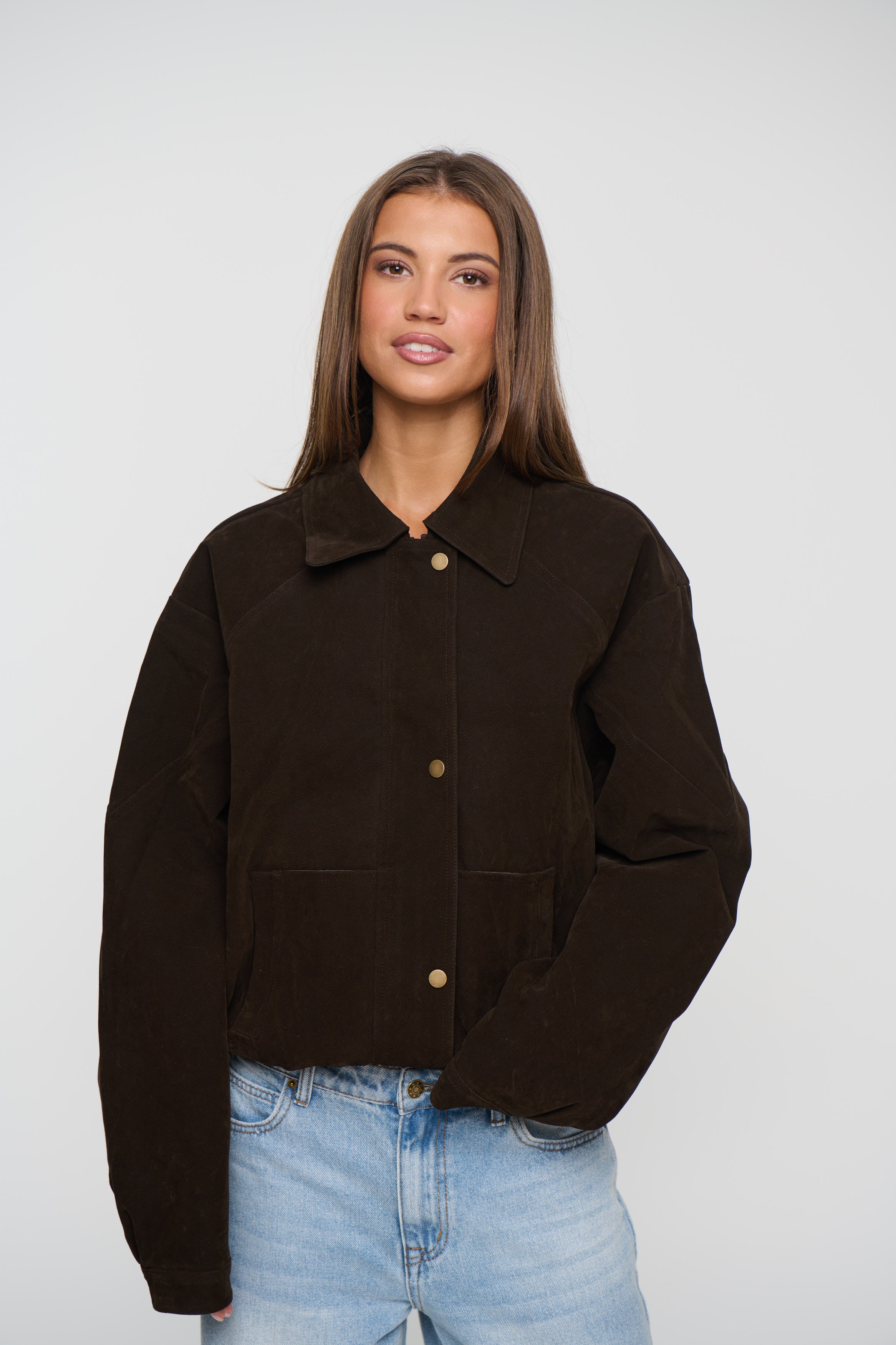 Jorja Suede Bomber Jacket Bark