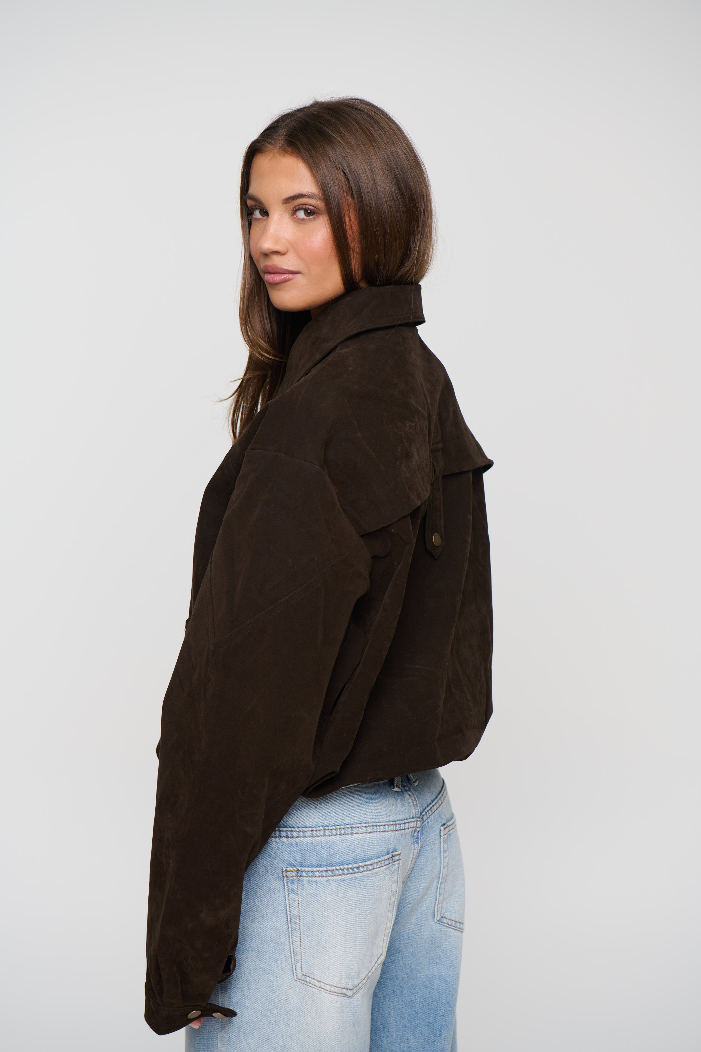 Jorja Suede Bomber Jacket Bark