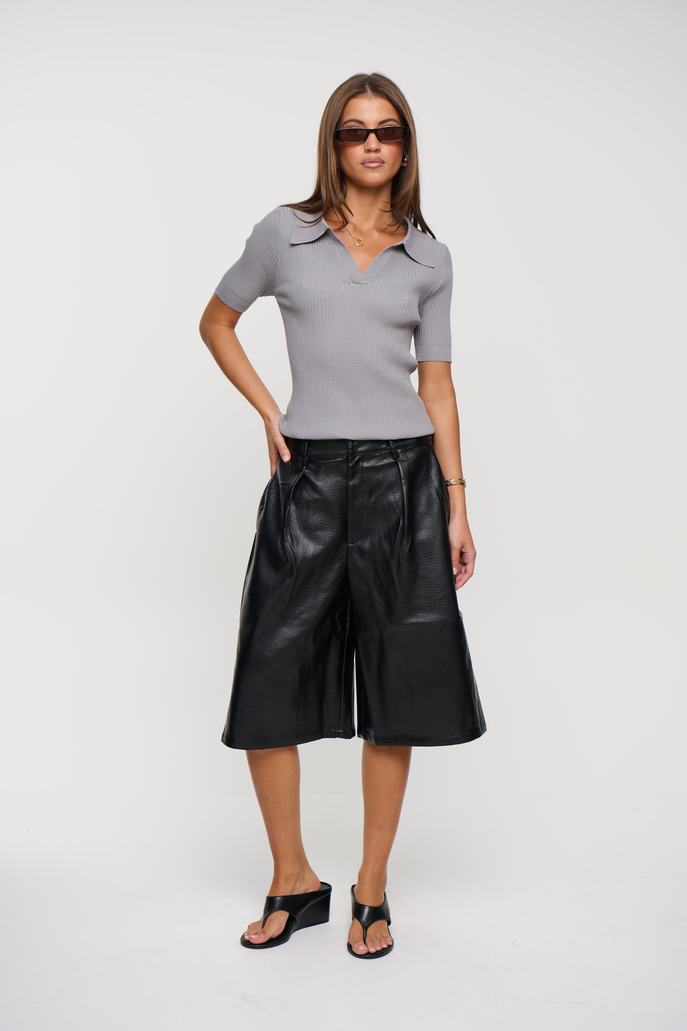 Cali Ribbed Polo Dark Grey
