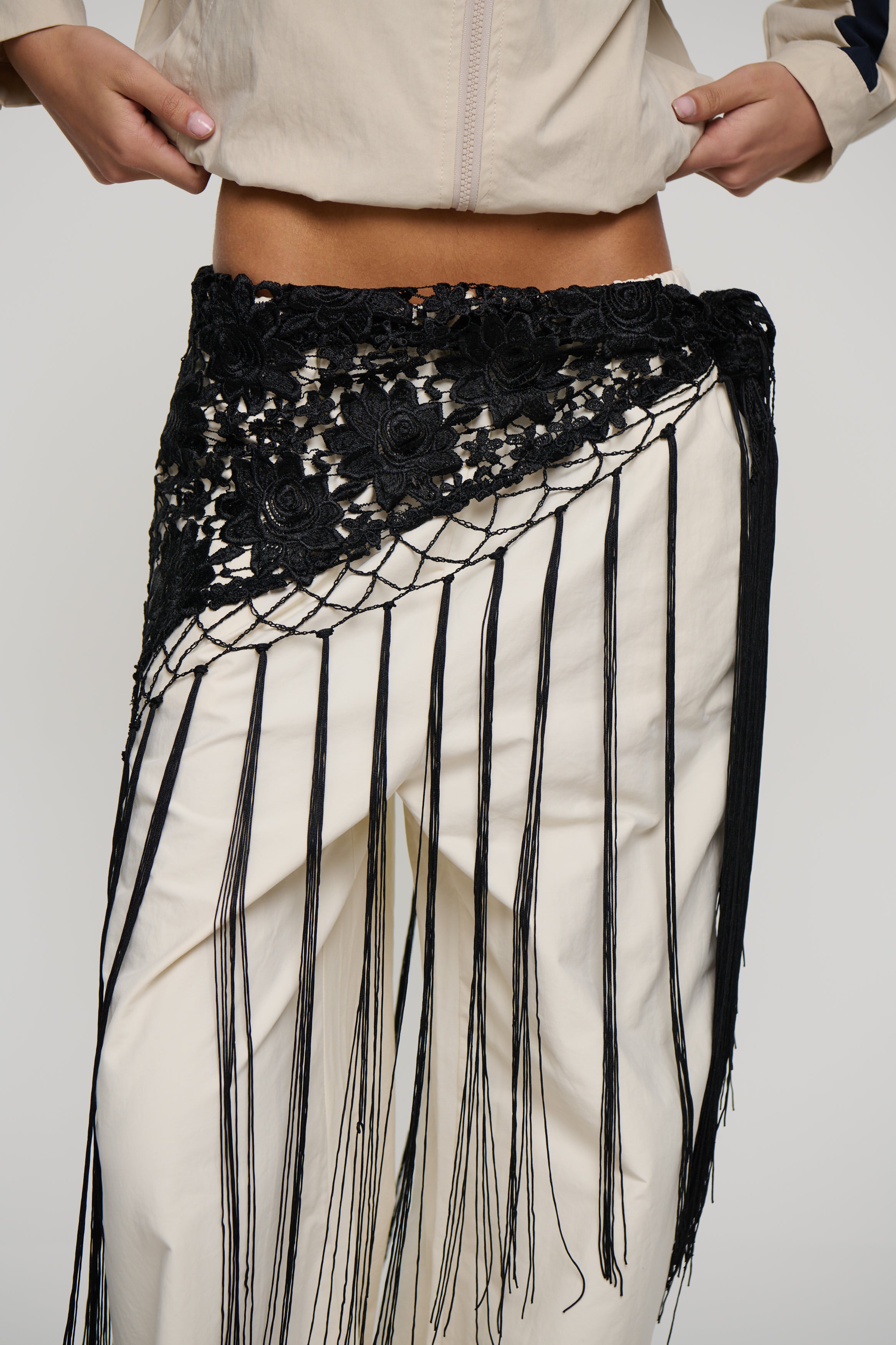 Andrea Fringe Scarf Belt Black