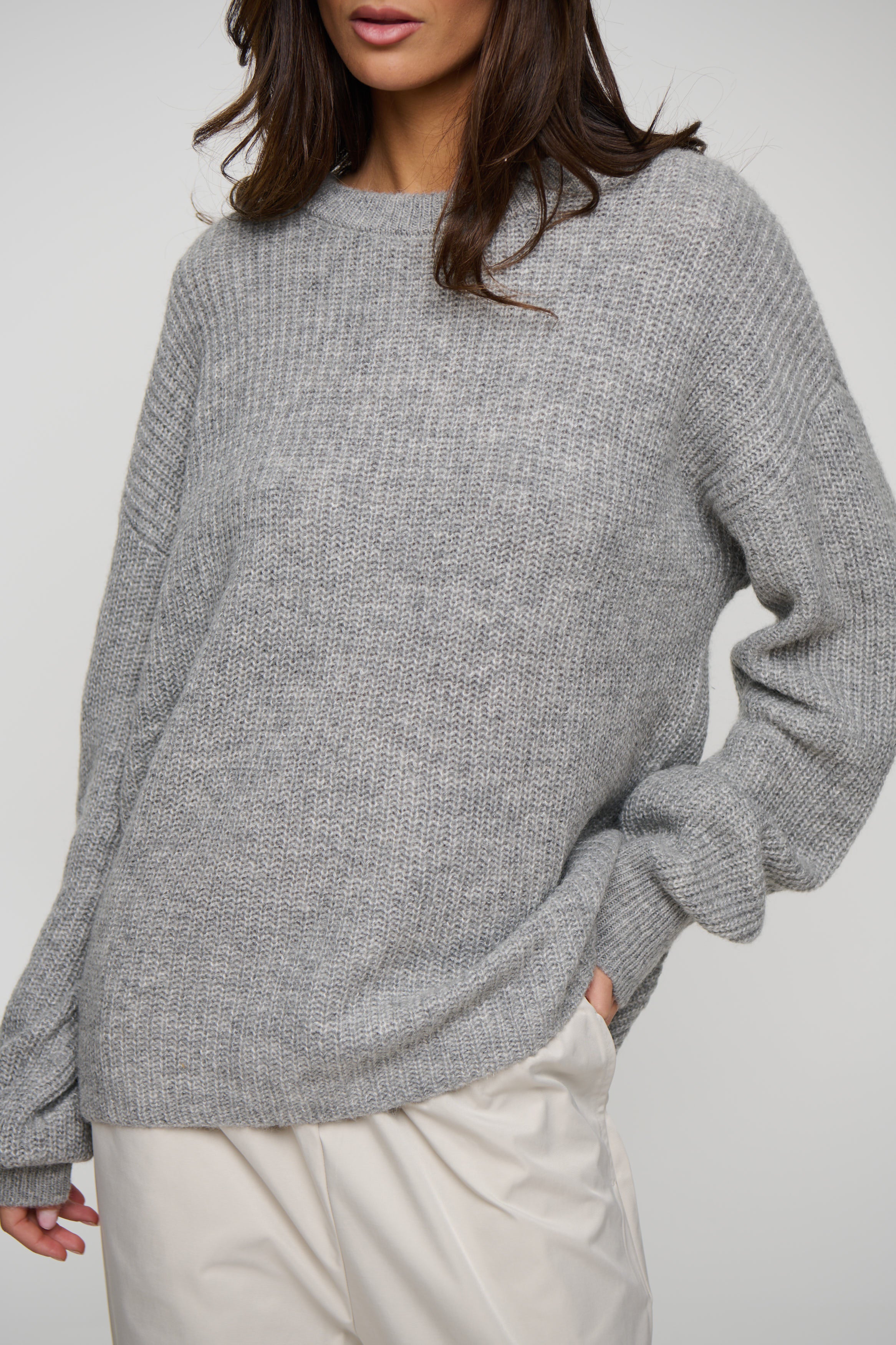 Unisex Mohair Knit Grey Marle