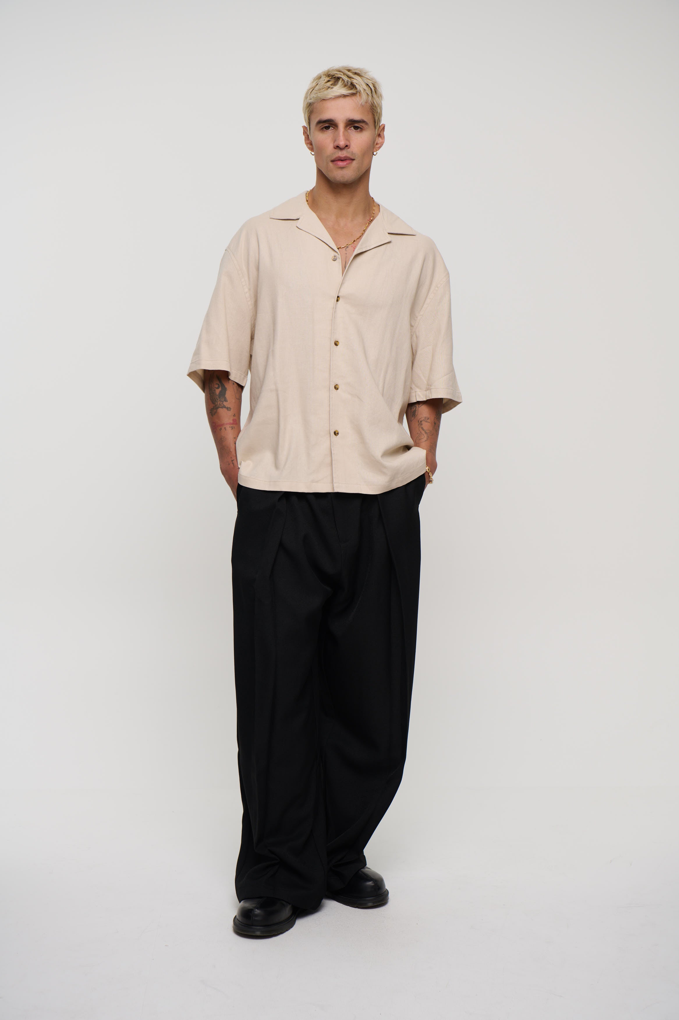 Raf Cropped Shirt Linen Oat