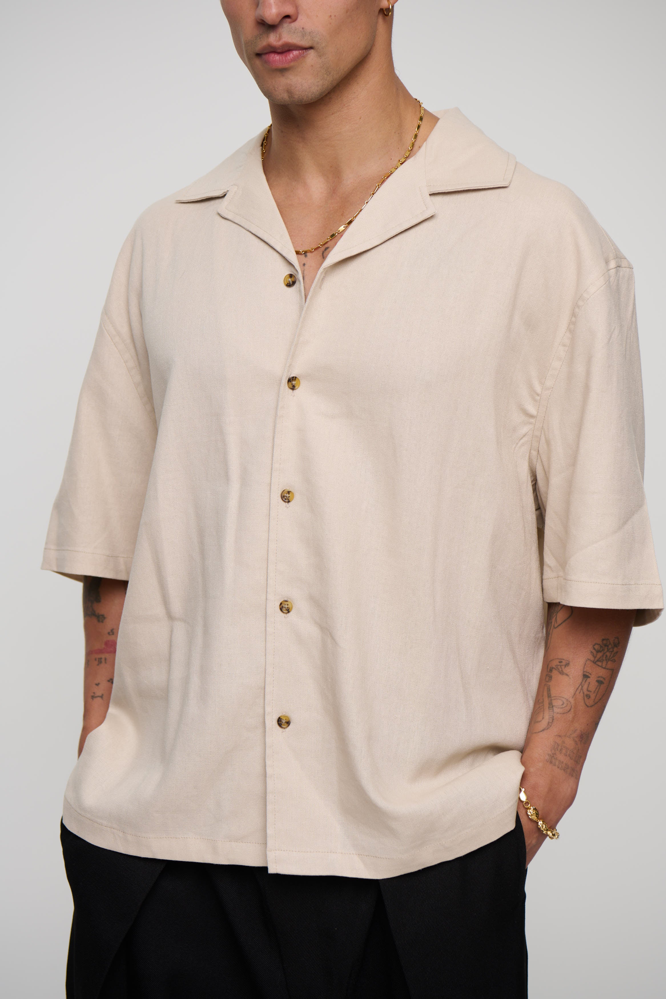 Raf Cropped Shirt Linen Oat