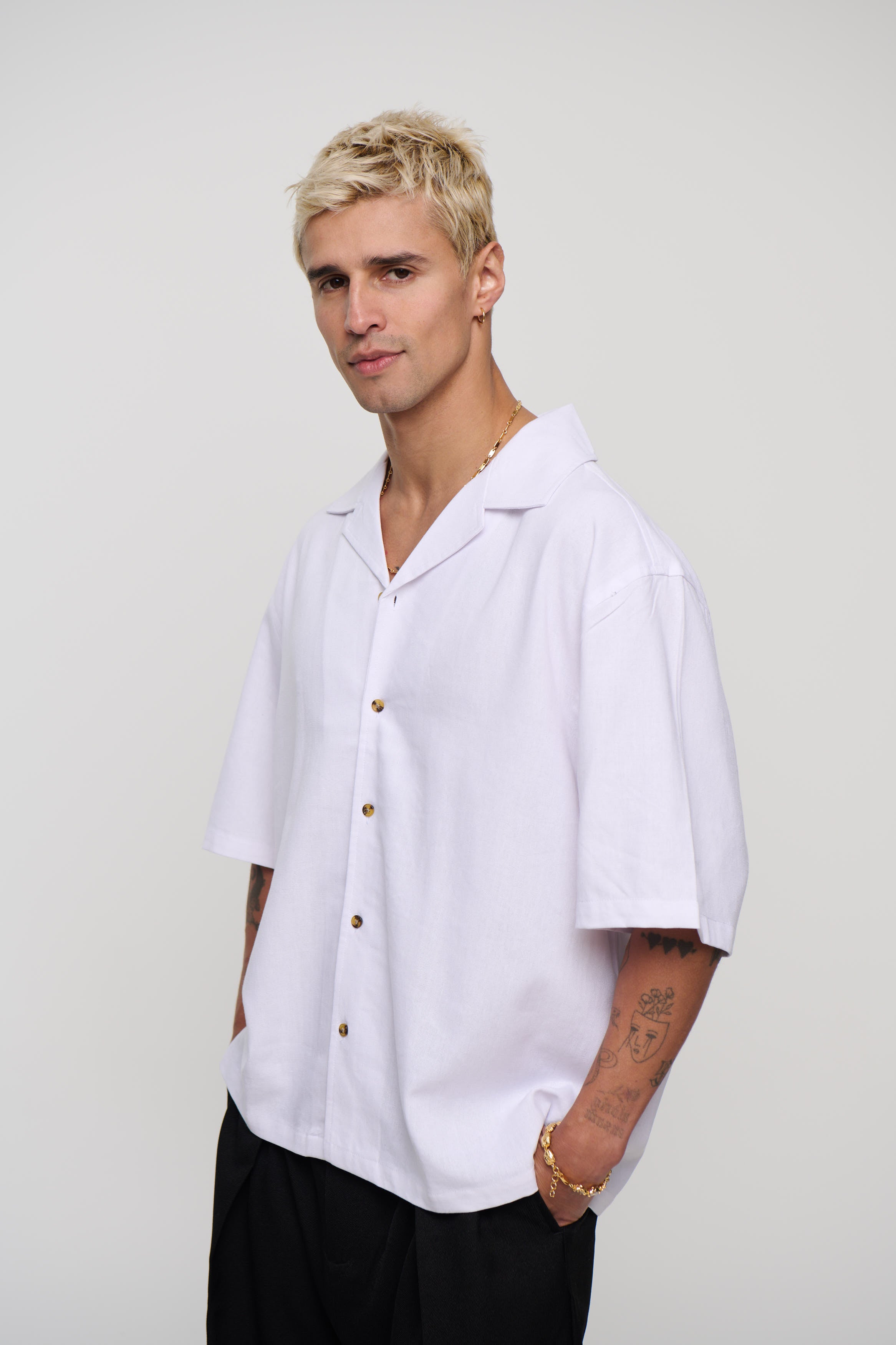 Raf Cropped Shirt Linen White