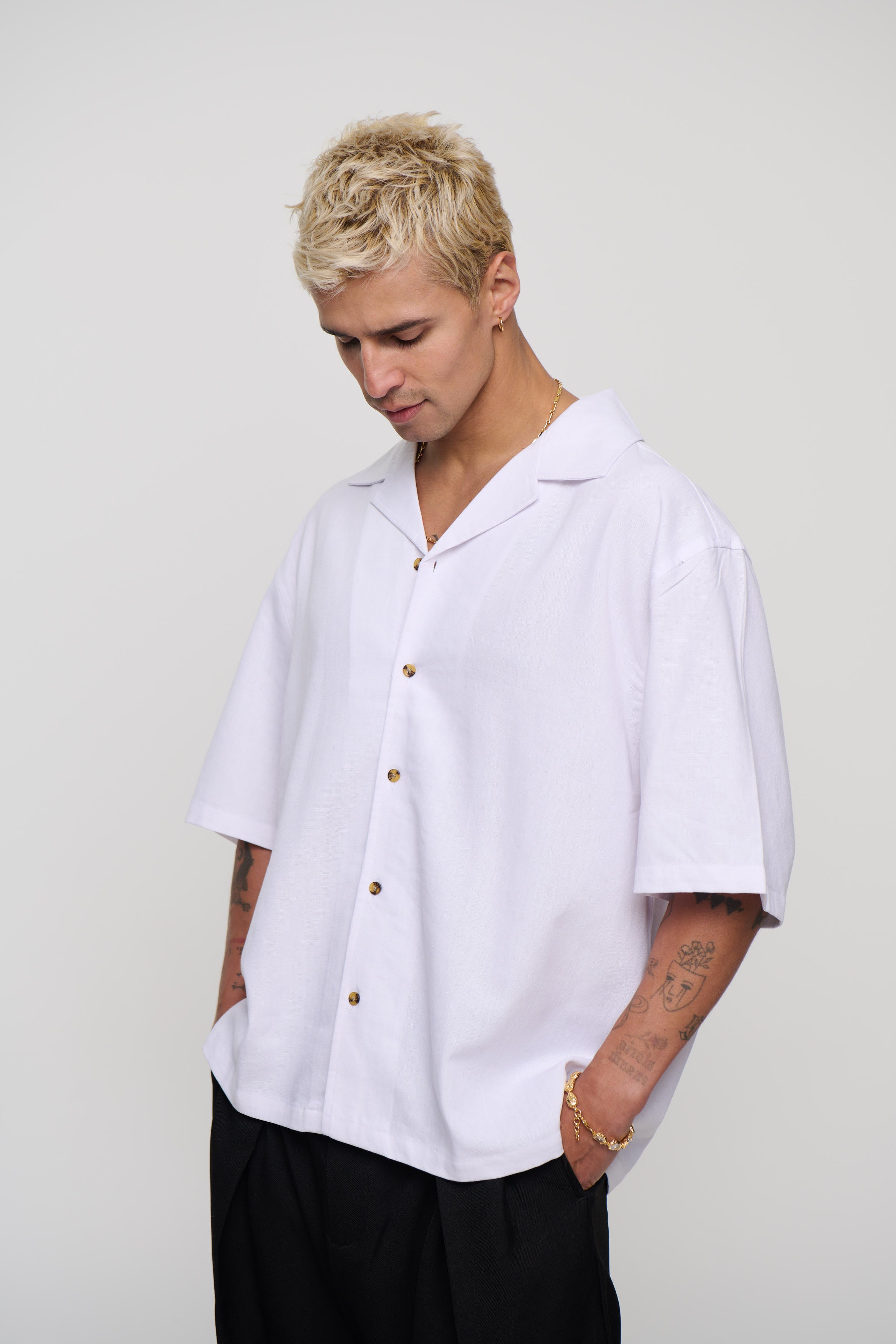 Raf Cropped Shirt Linen White