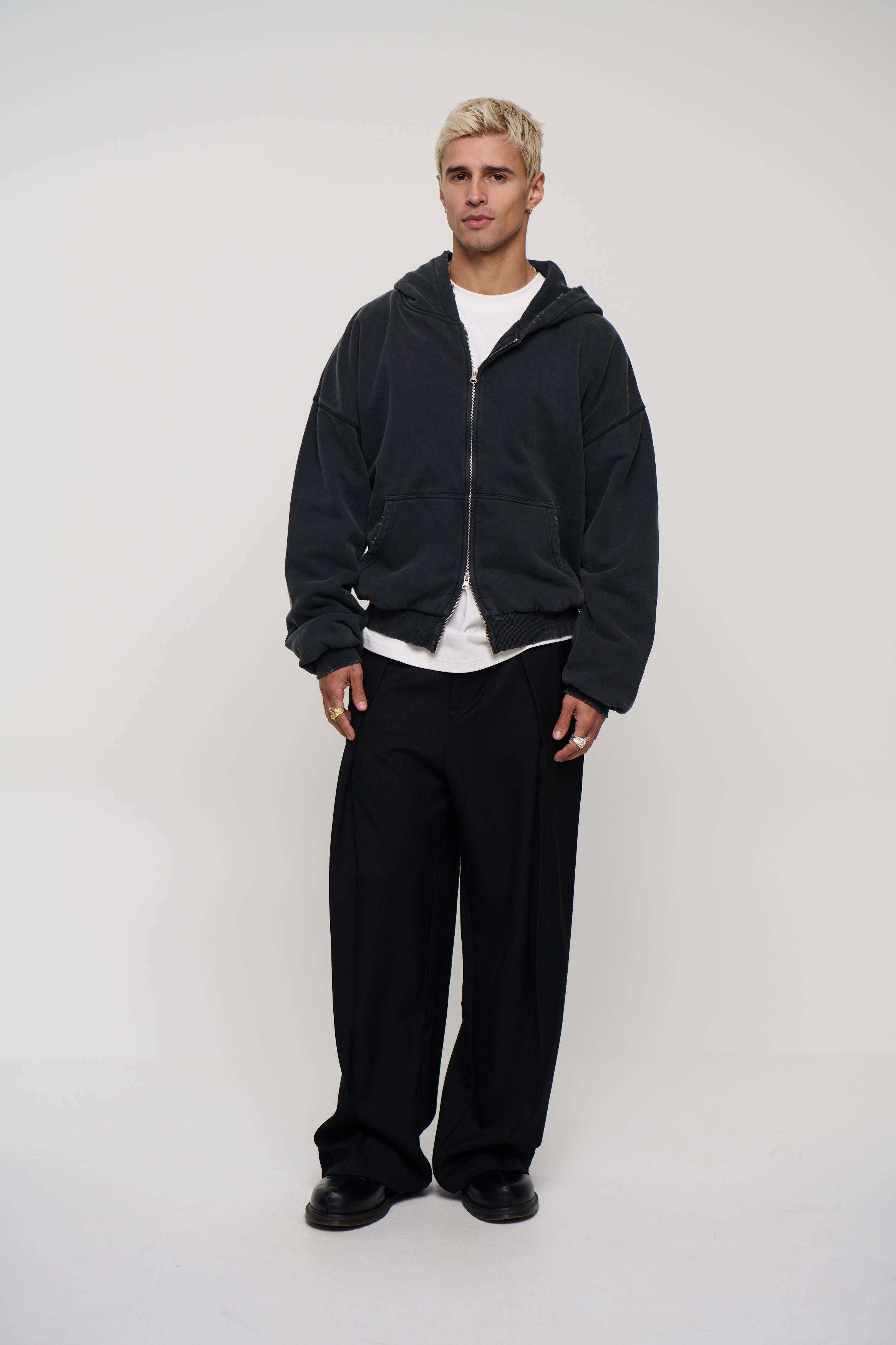 Heavyweight Lined Zip Up Hood Black