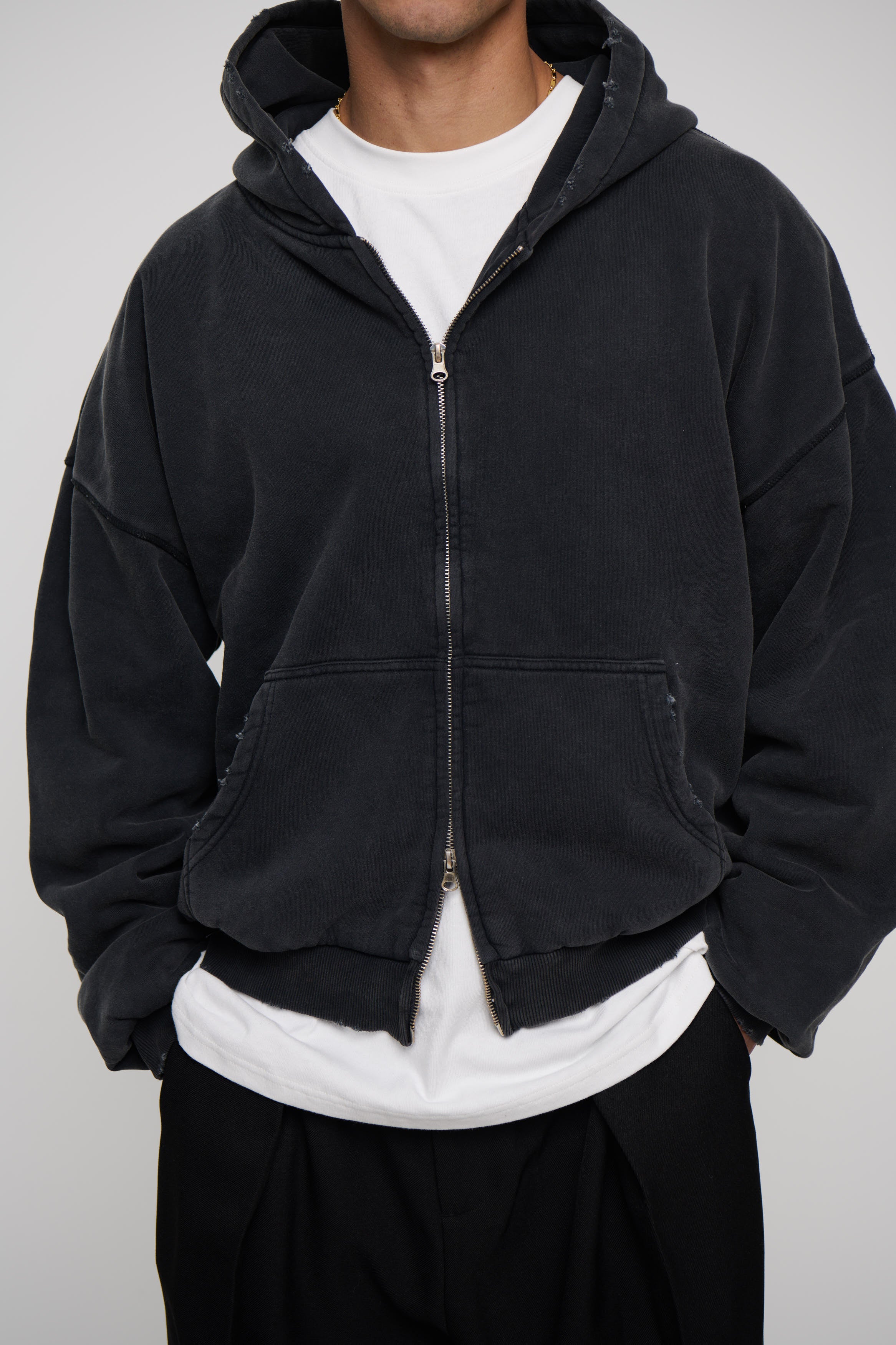 Heavyweight Lined Zip Up Hood Black