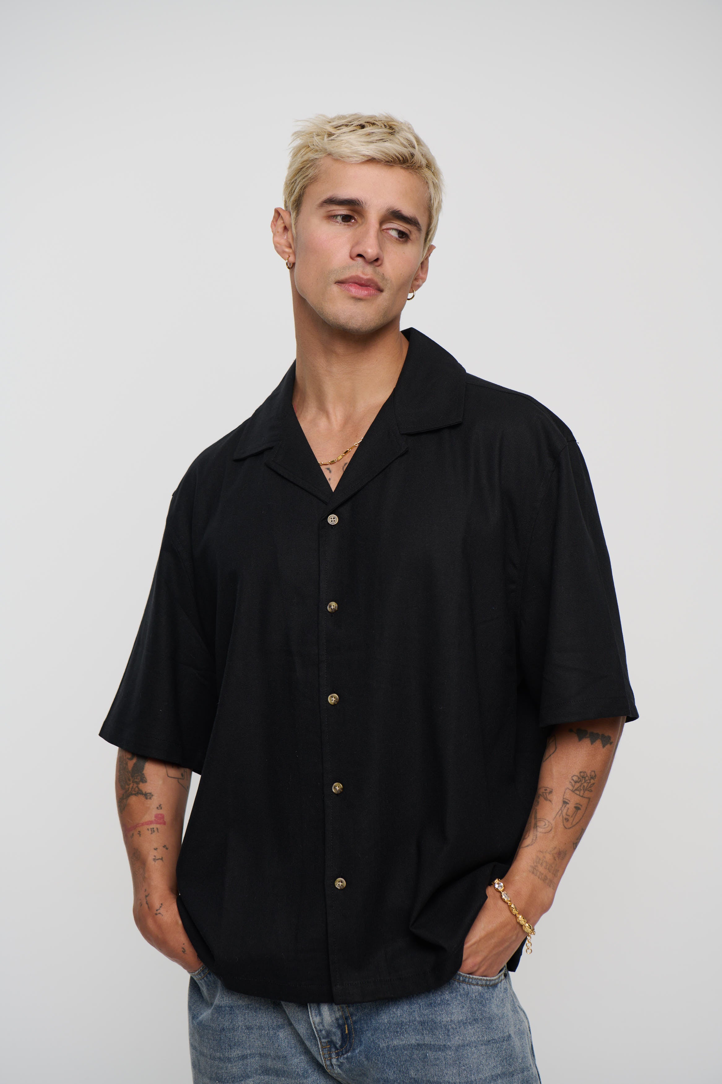 Raf Cropped Shirt Linen Black