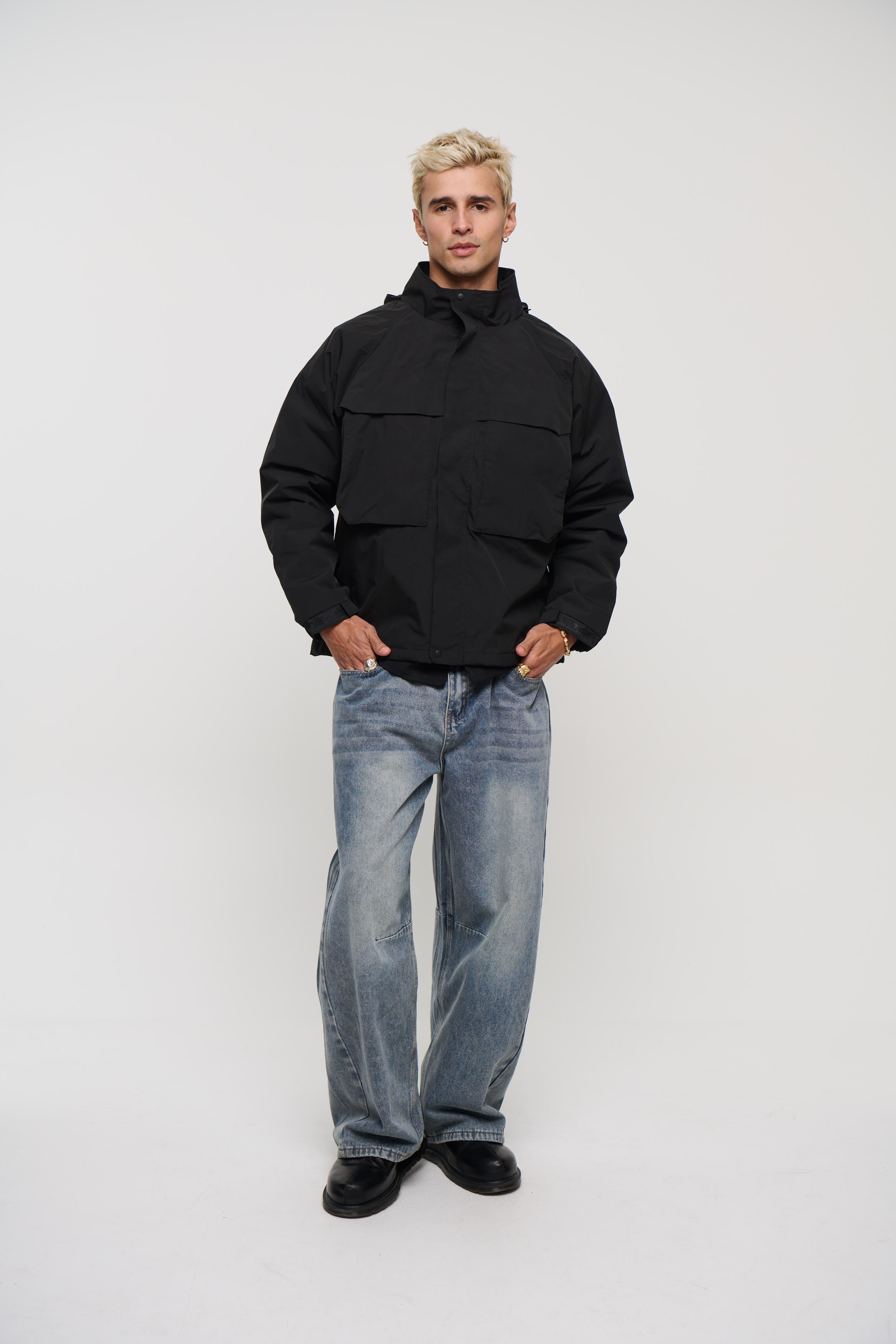 Removable Hood Windbreaker Black