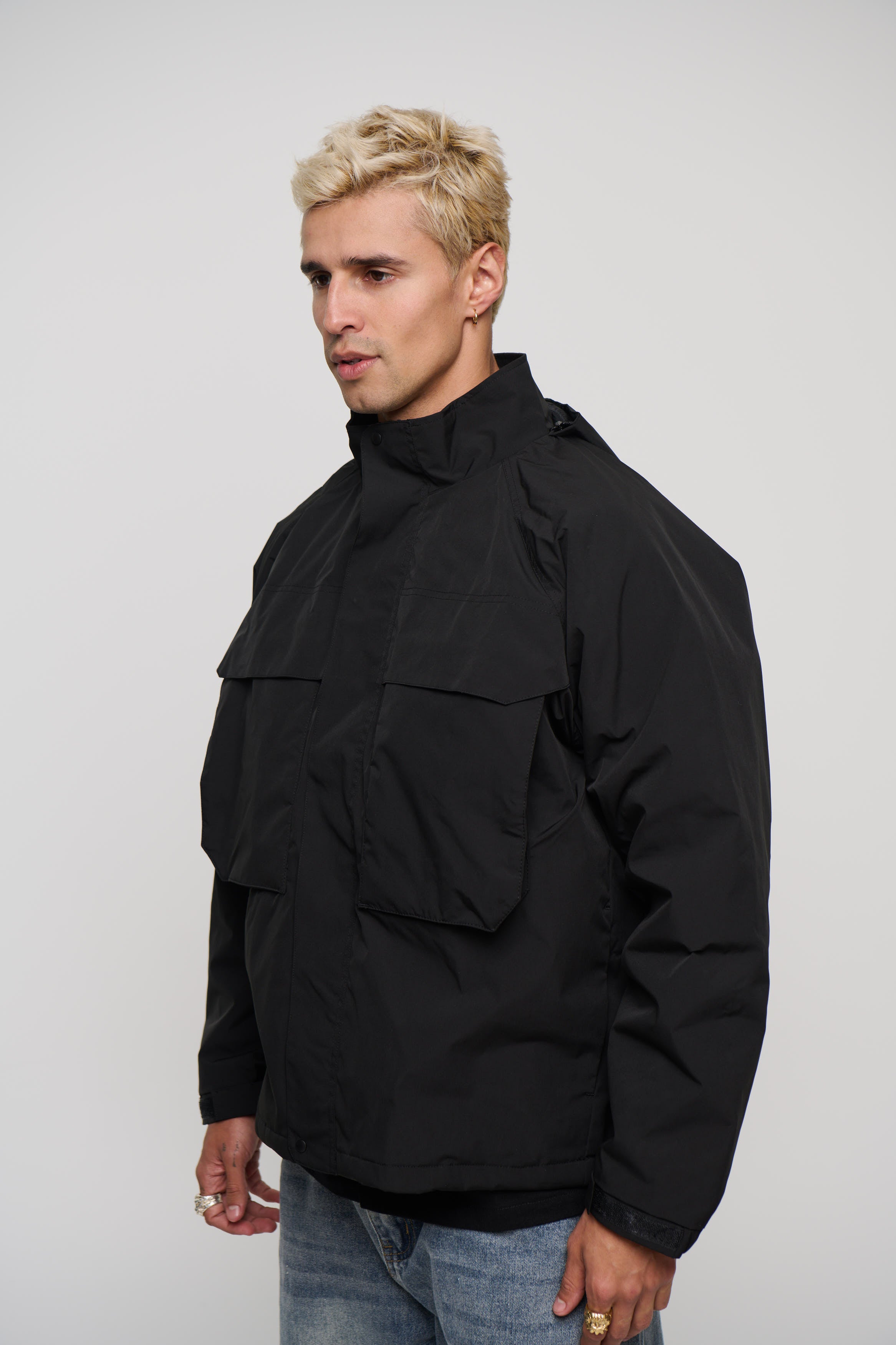 Removable Hood Windbreaker Black