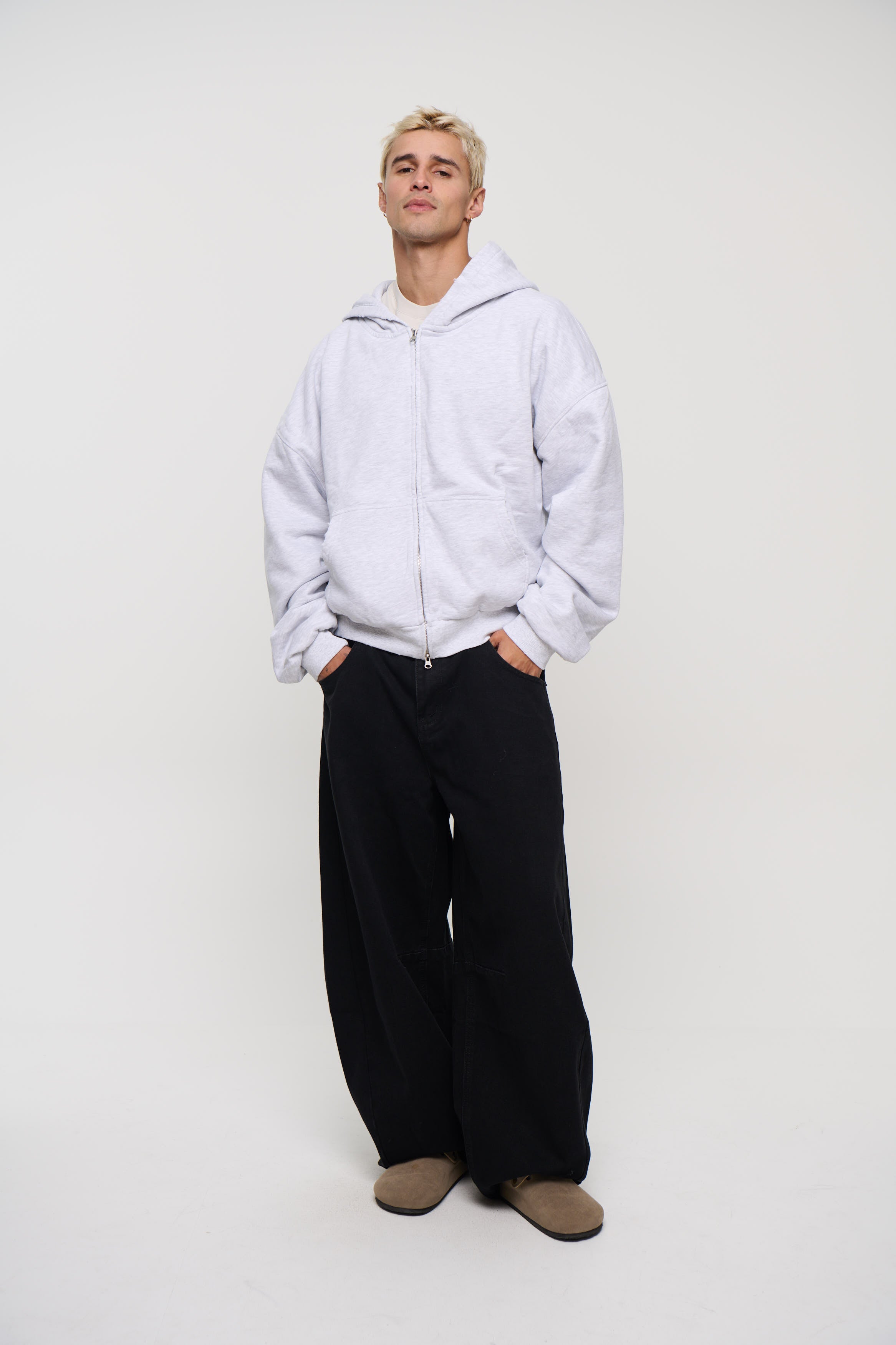 Heavyweight Lined Zip Up Hood Grey