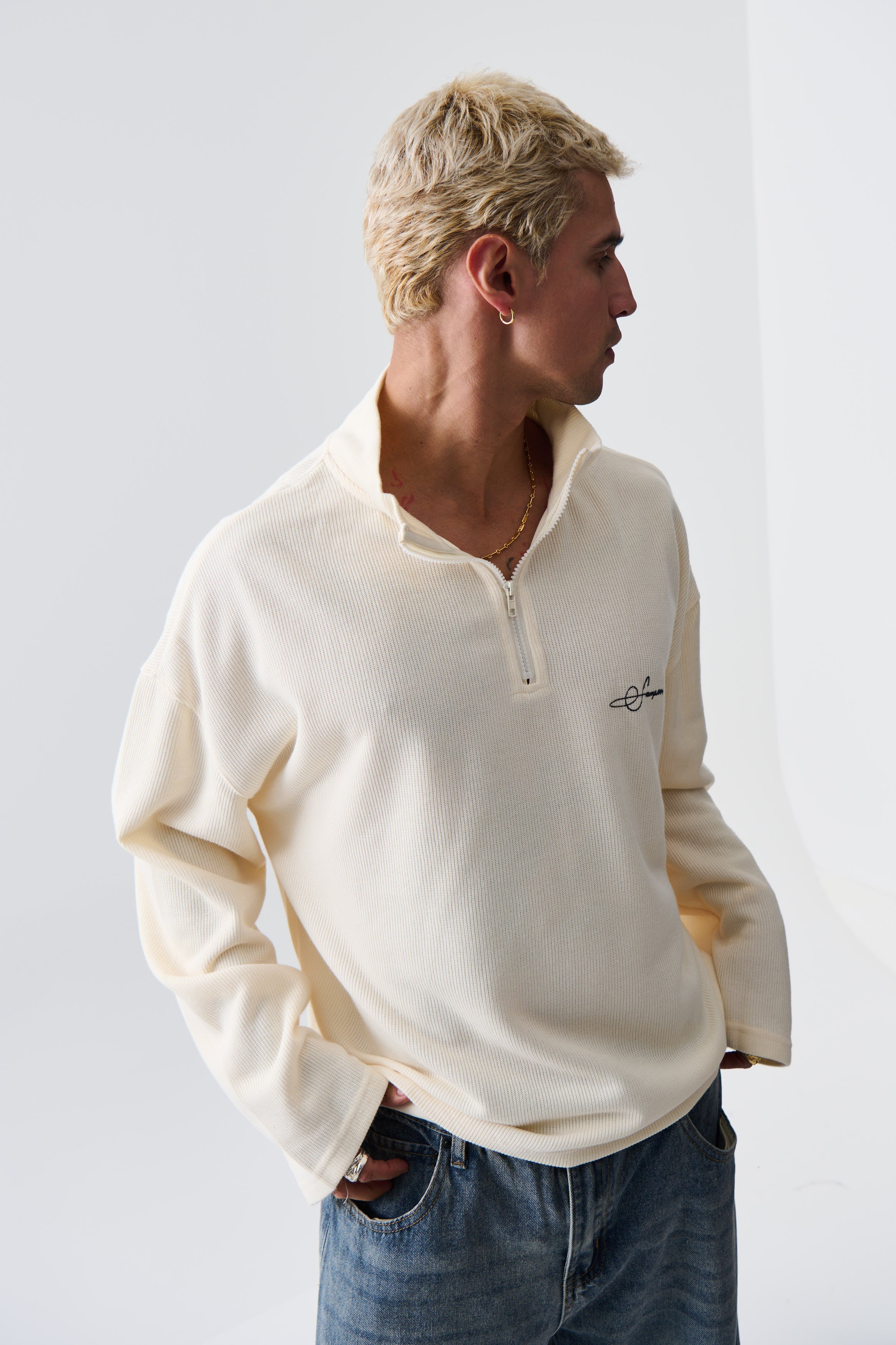 Sampson Half Zip Sweater Ivory