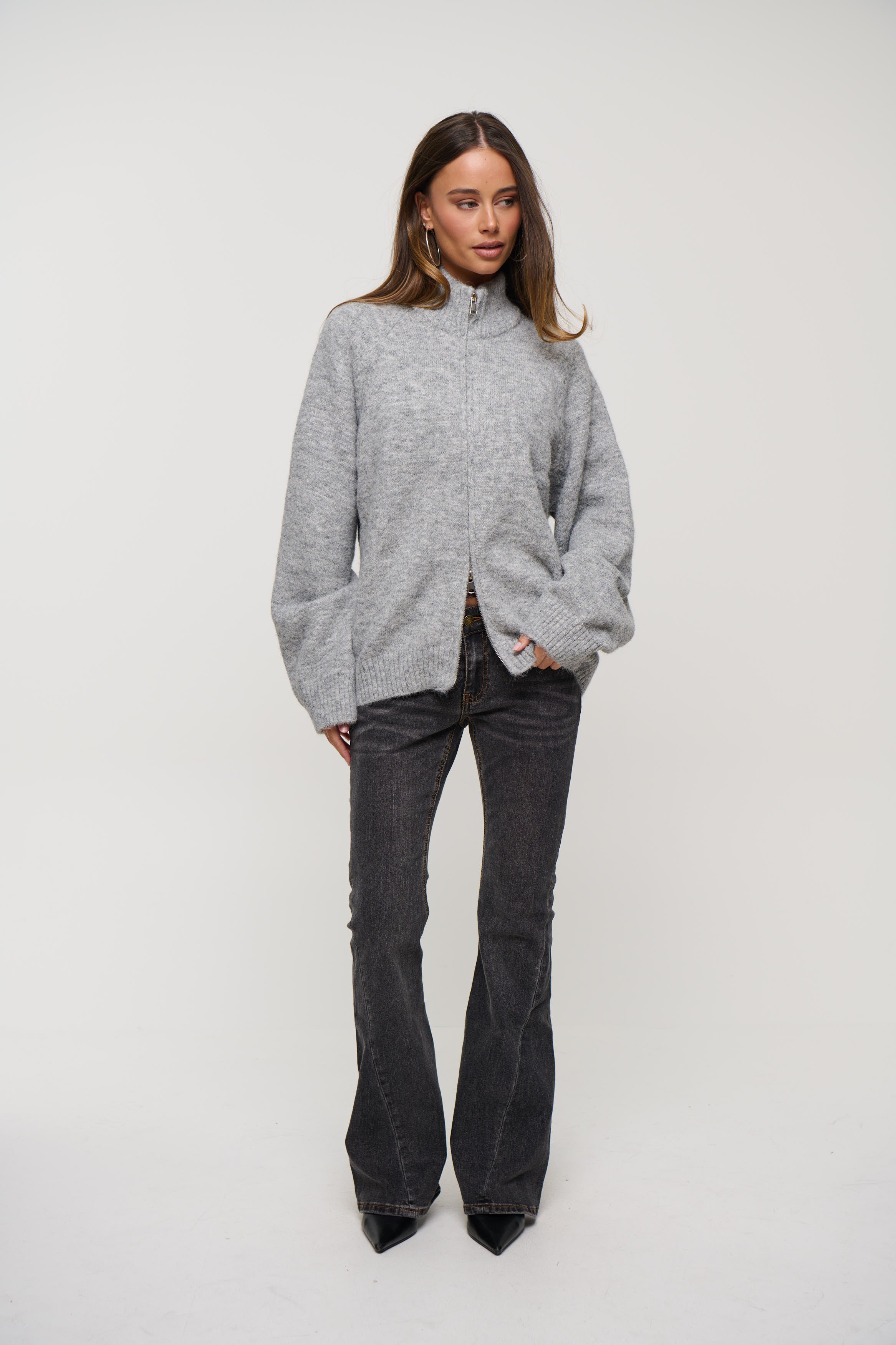 Tyla Zip Up Knit Grey