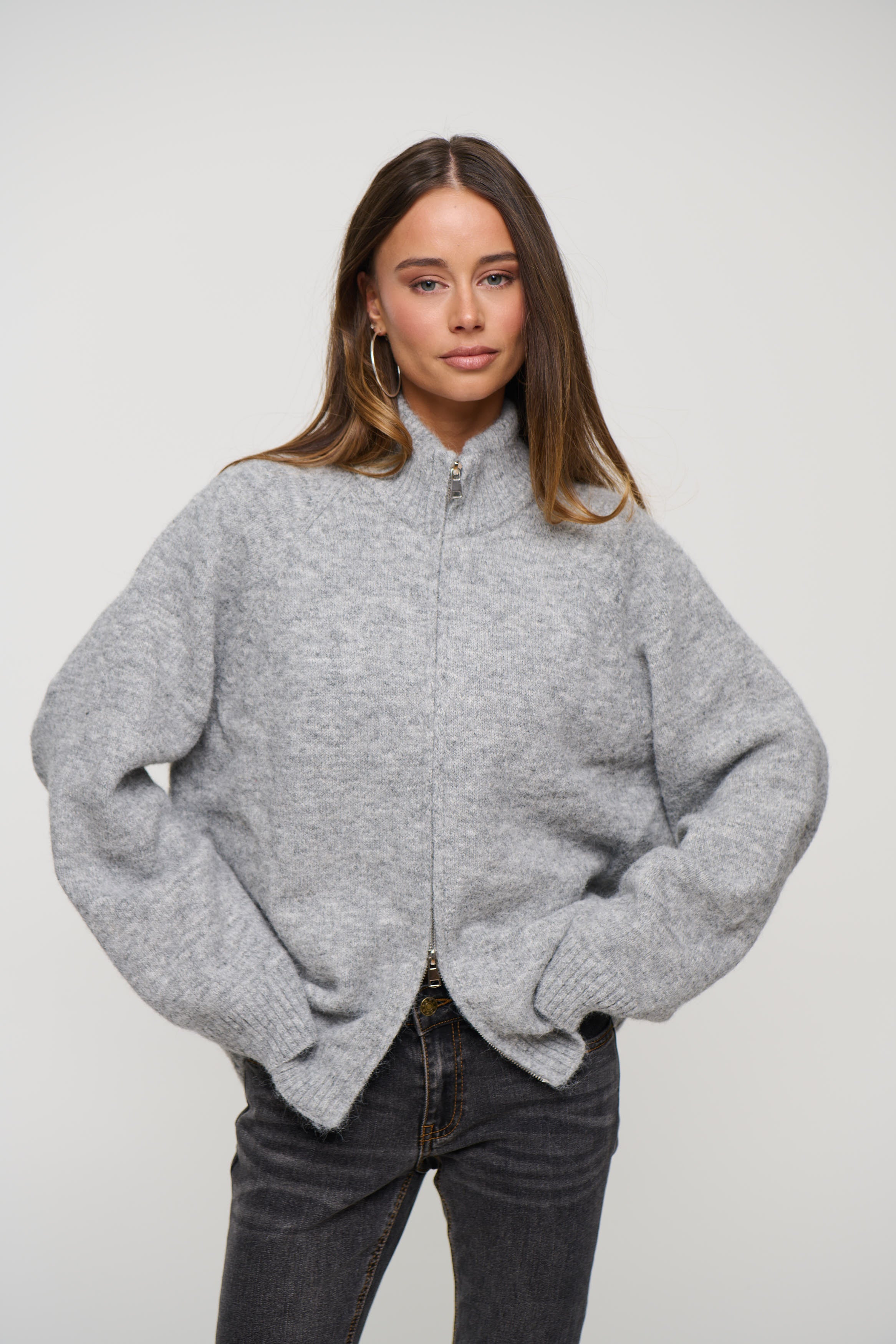 Tyla Zip Up Knit Grey