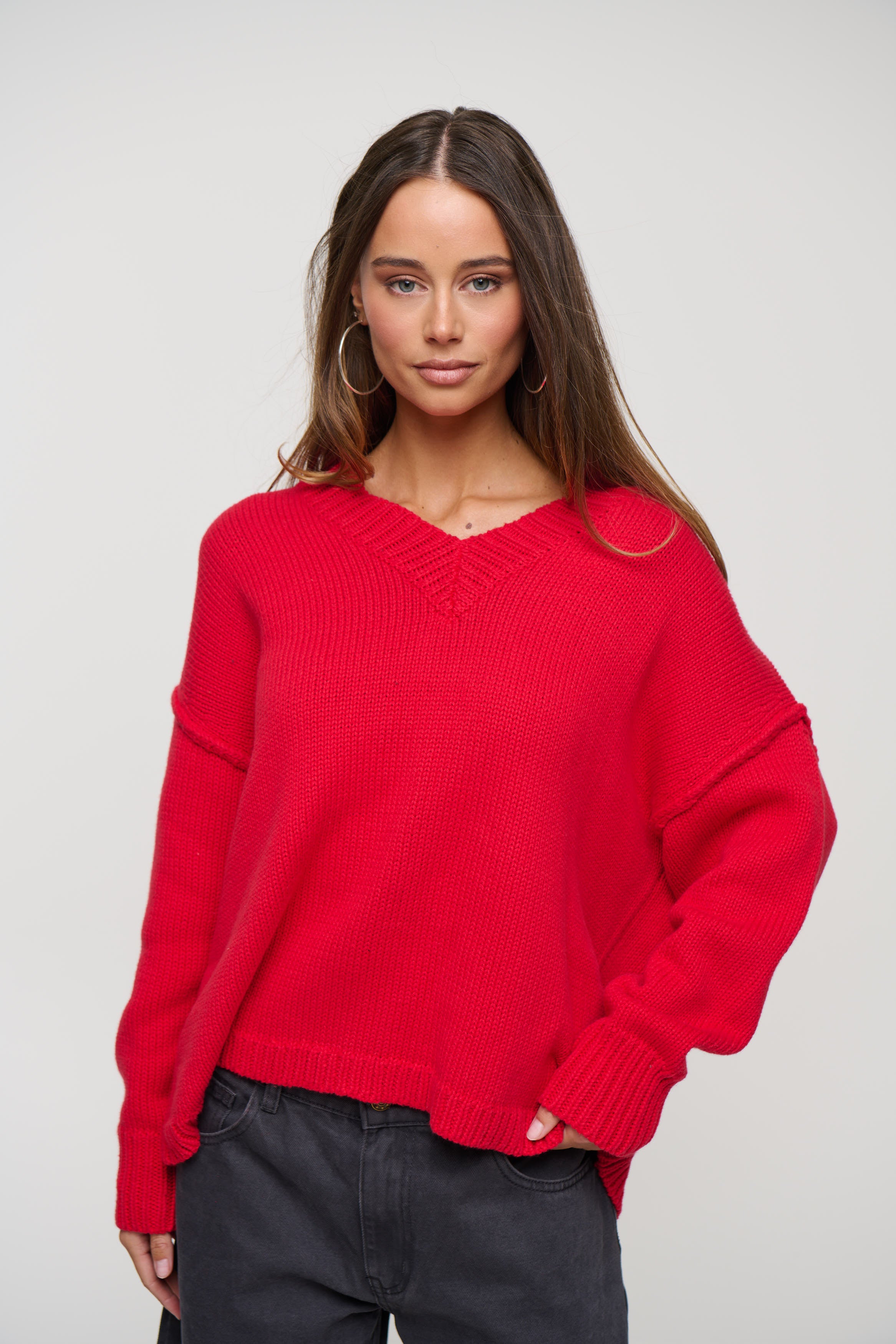 Willow V Neck Knit Cherry