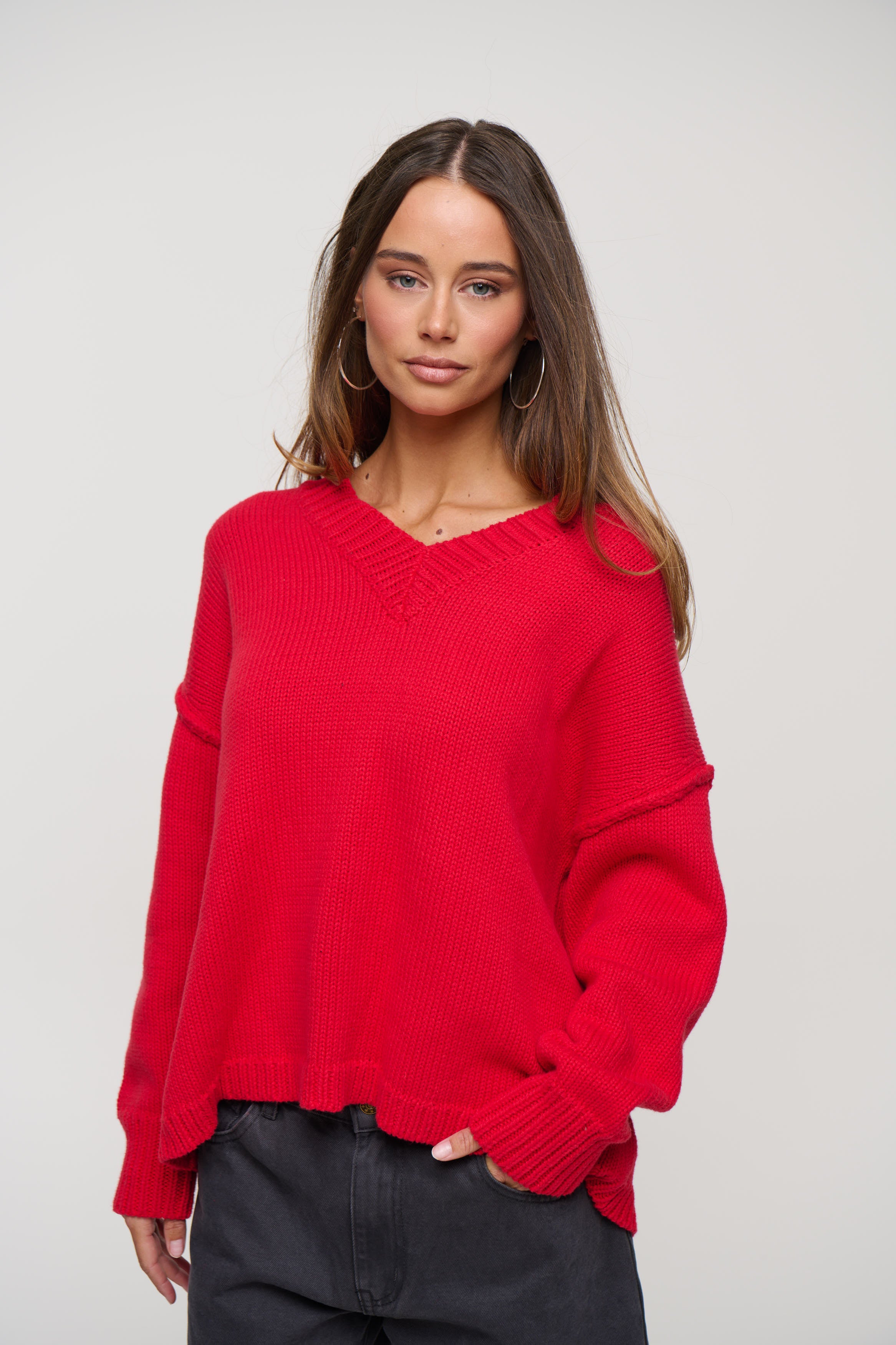 Willow V Neck Knit Cherry