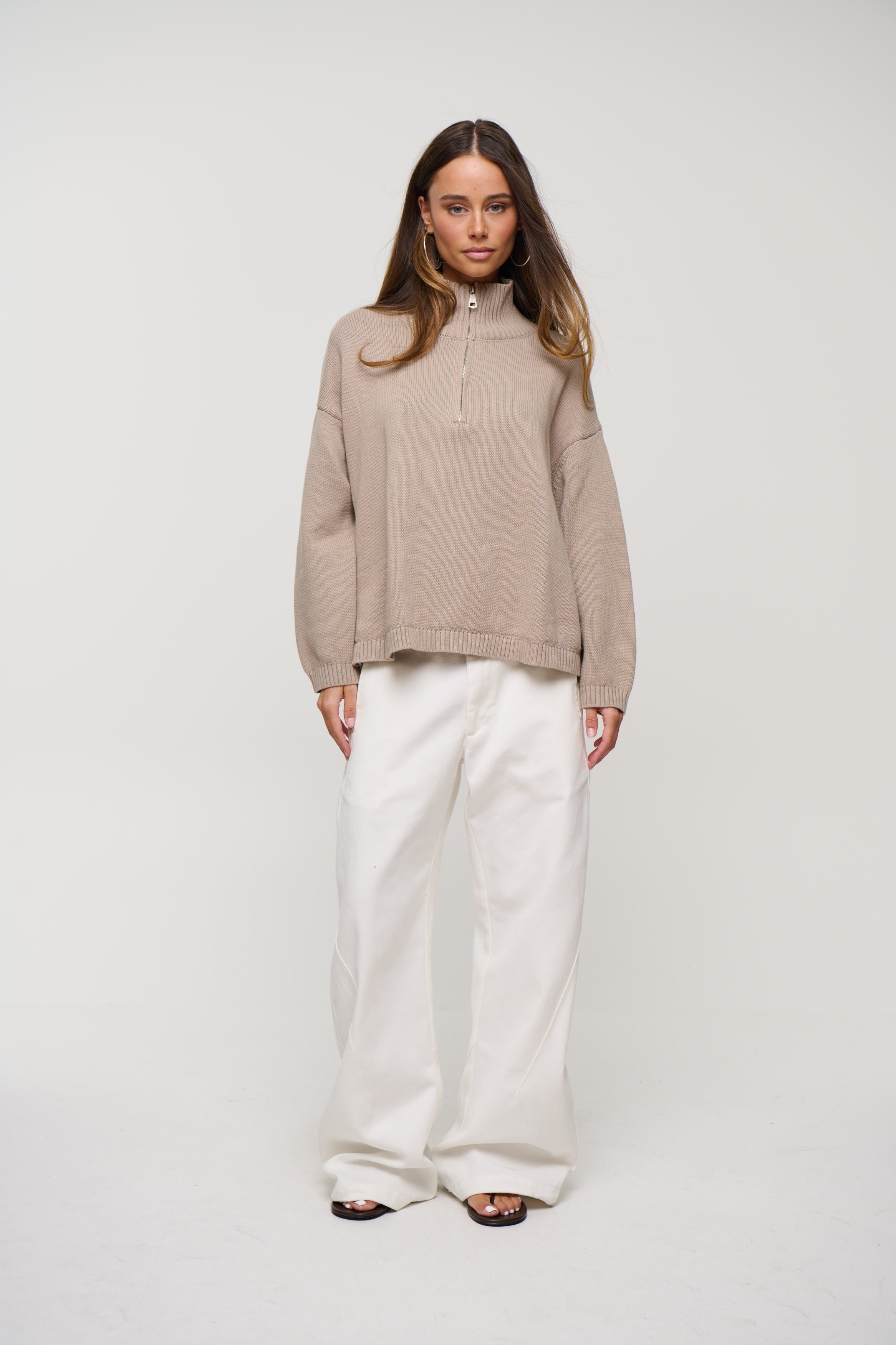 Rome Zip Up Knit Taupe