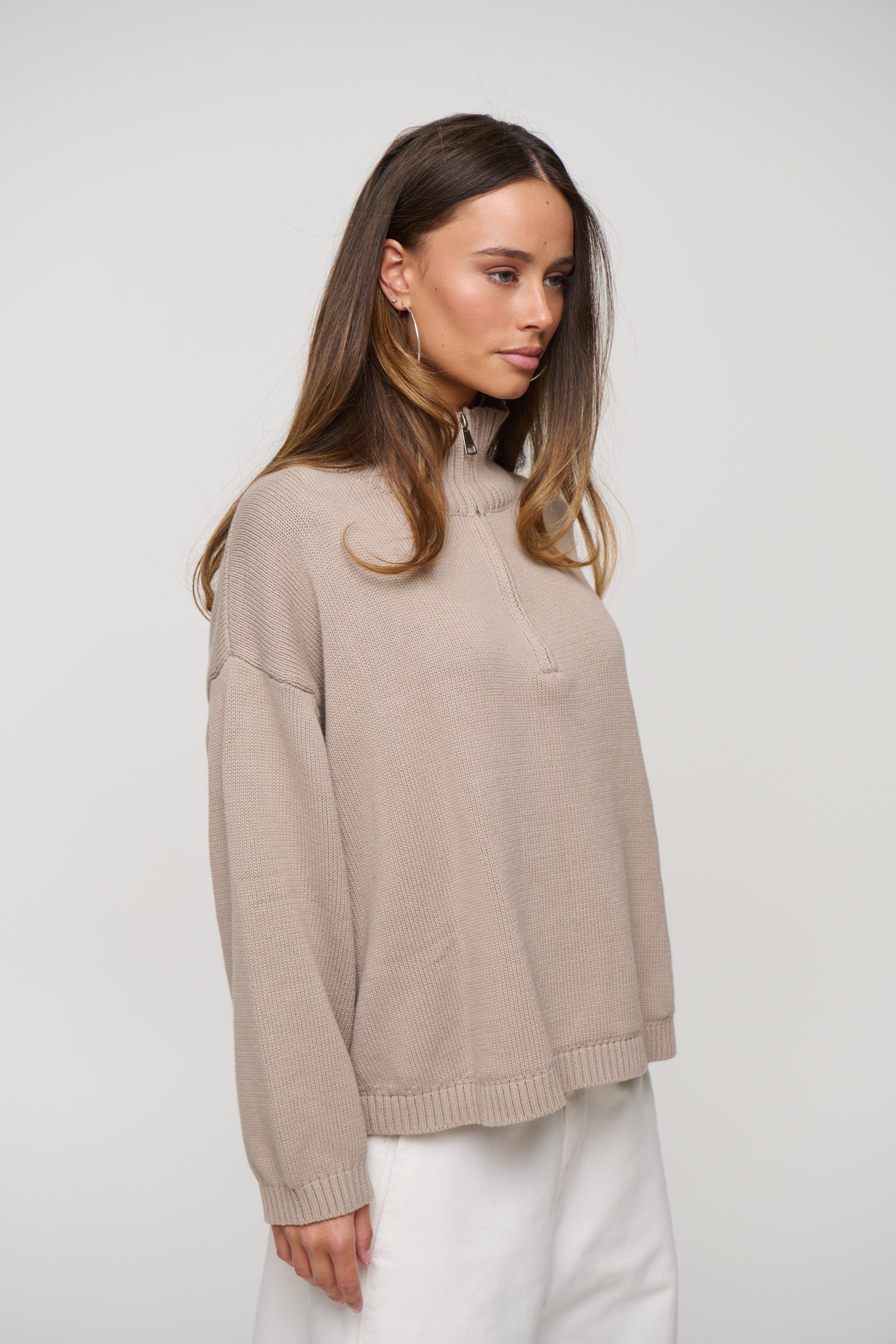 Rome Zip Up Knit Taupe