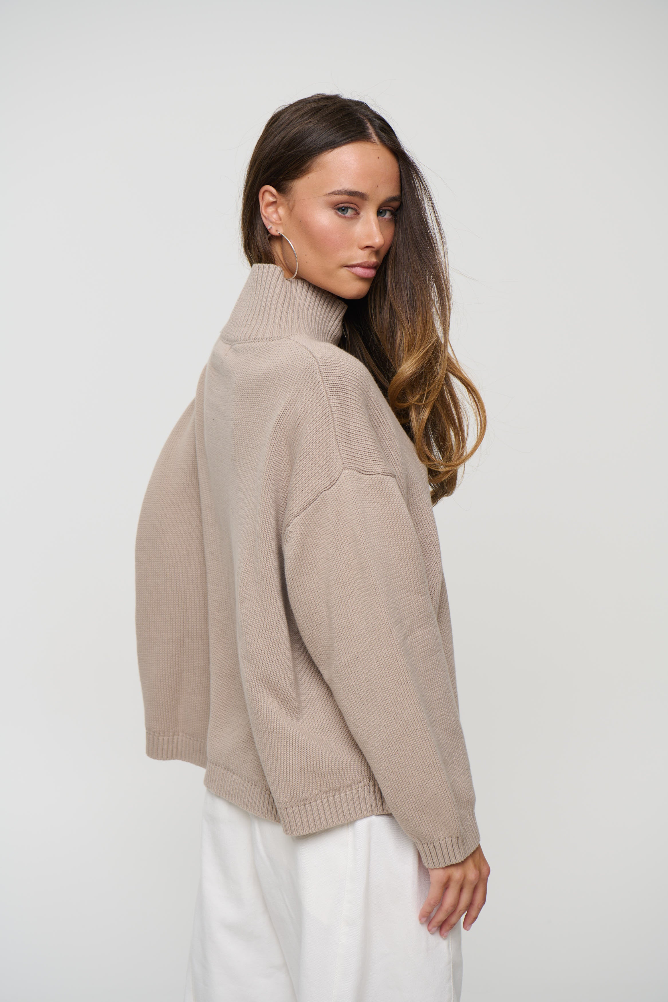 Rome Zip Up Knit Taupe